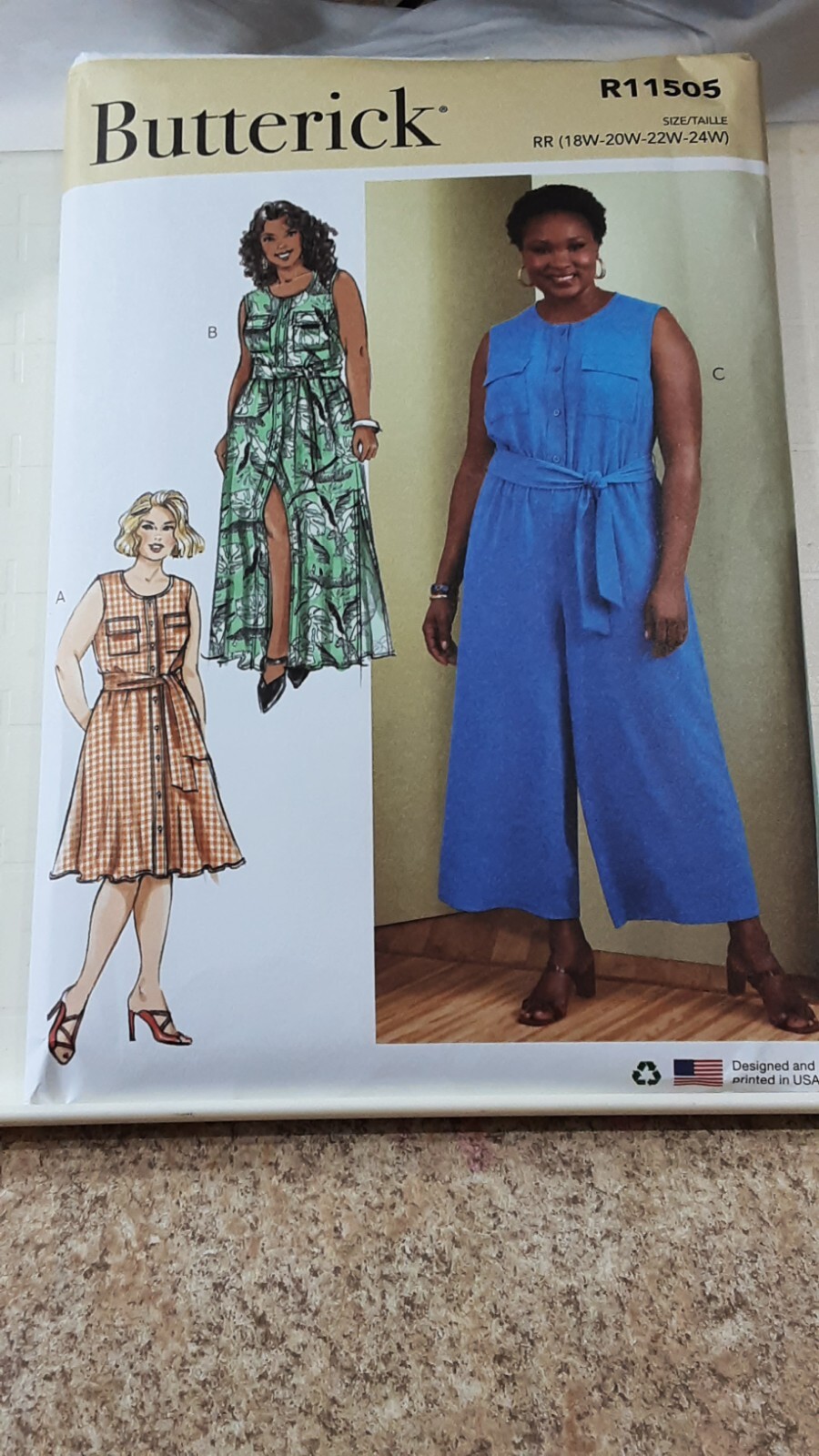 Butterick 11505 women 18-24 dress or jumpsuit w/sash no collar patch pockets NIP