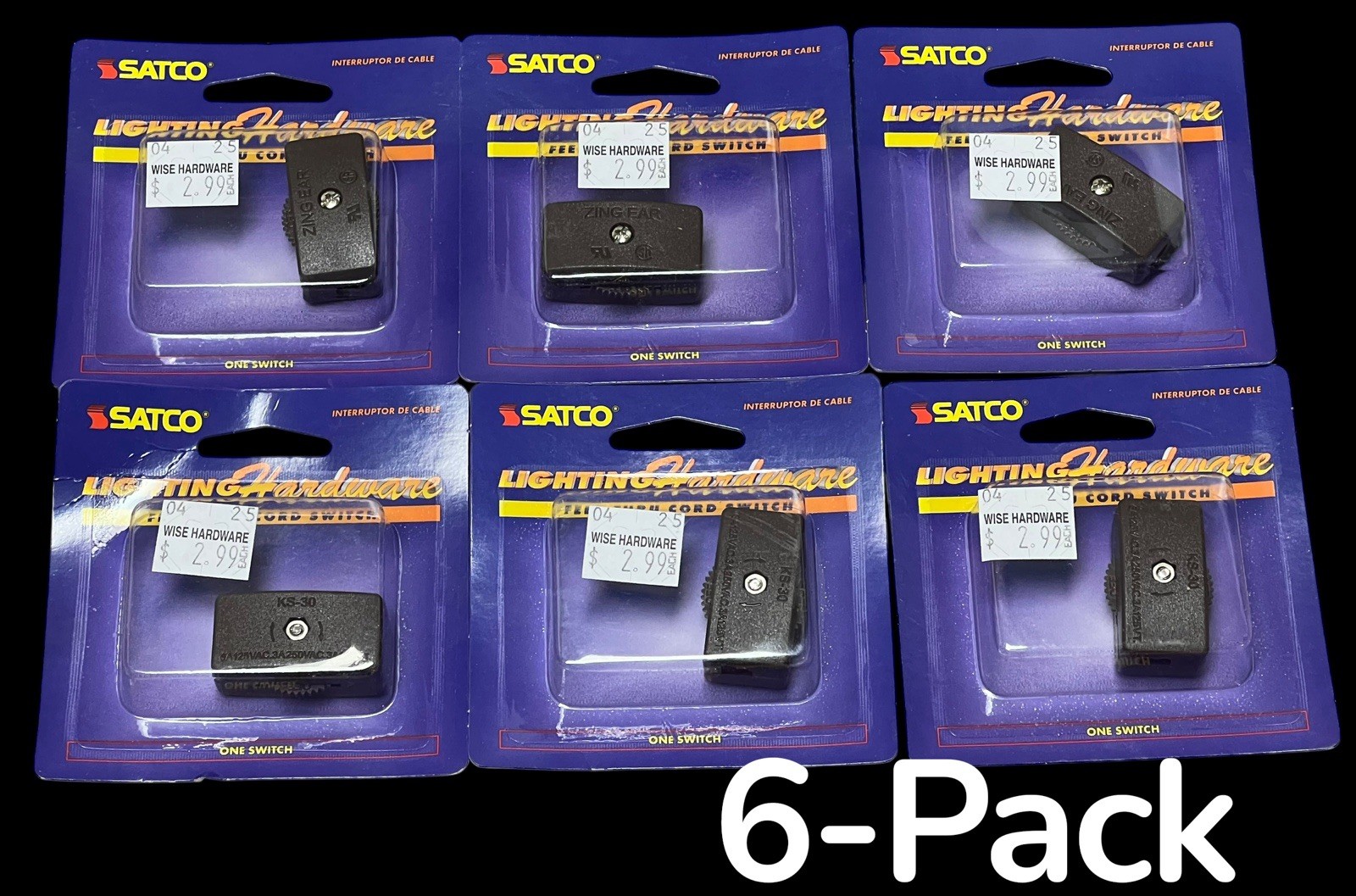 Satco S70/573 Inline Cord Switch Brown Finish Light Lamp ( 6-Pack ) Nos-Sealed