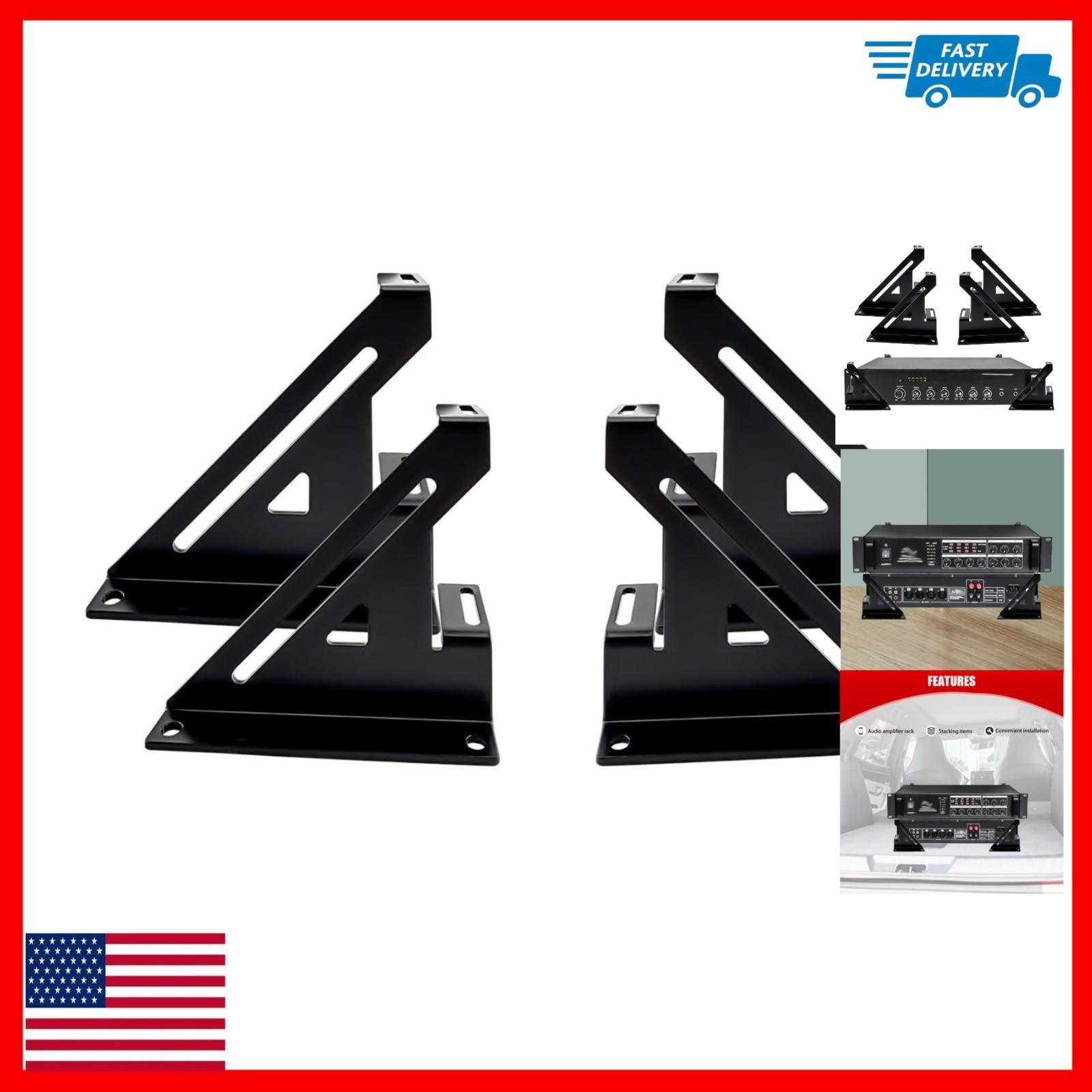 STILEALUS 2 Amp Amplifier Rack for Car Audio Systems - Black Steel