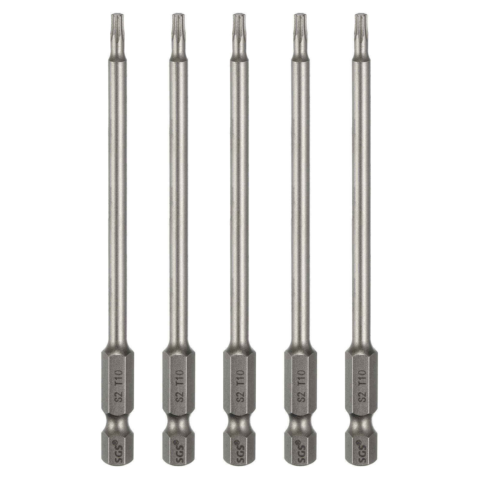 5pcs T10 Torx Head Screwdriver Bit 1/4" Hex Shank 4" Long Magnetic No Hole Tip