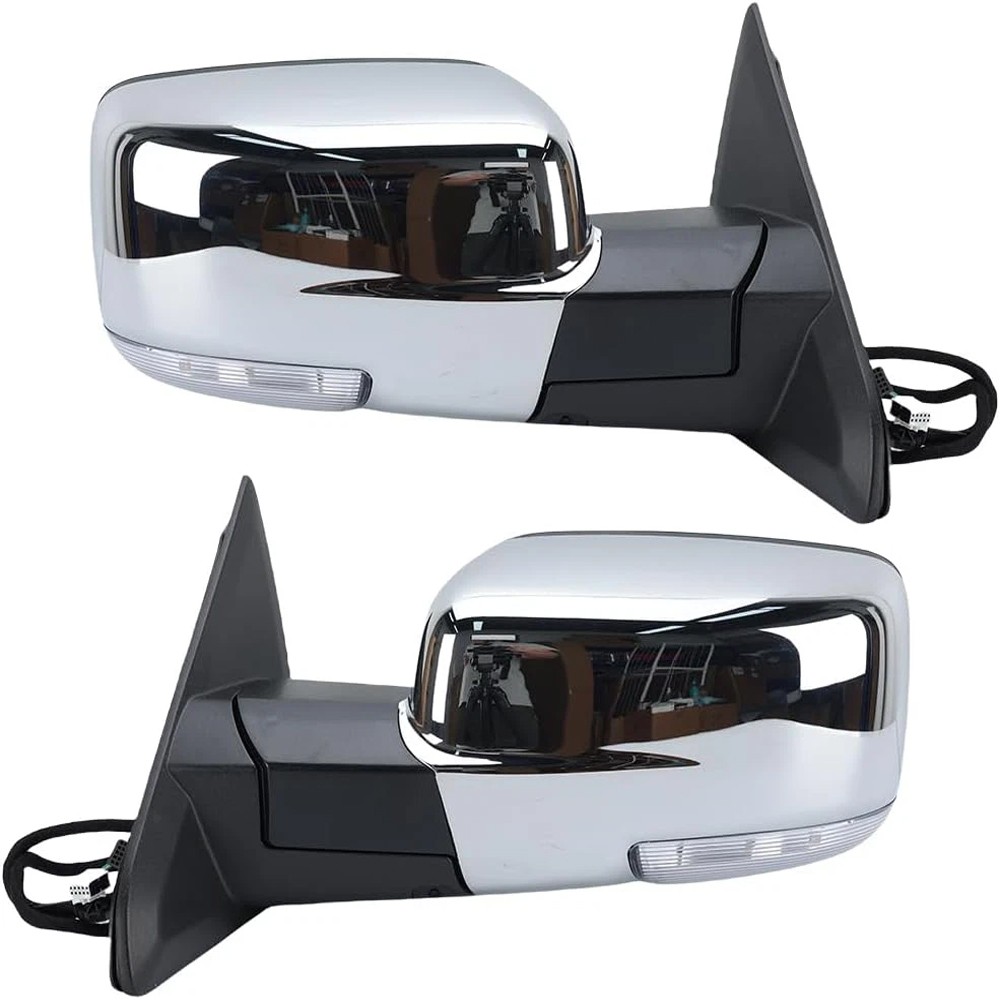 Pair Side Mirror For 13-19 Ram 1500 Chrome Power Fold Heated Temper Sensor LH+RH