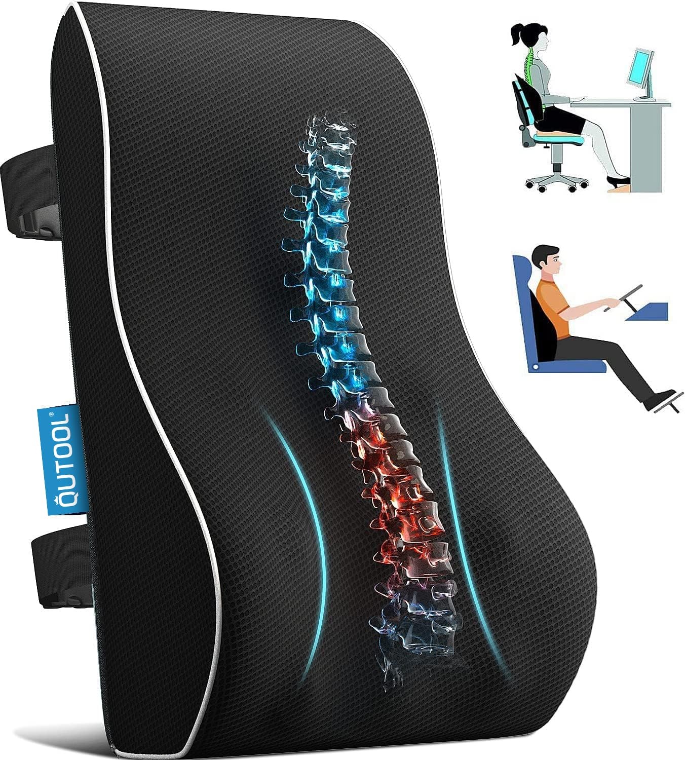 Lumbar Support Pillow for Office Chair, Home Standard, Black