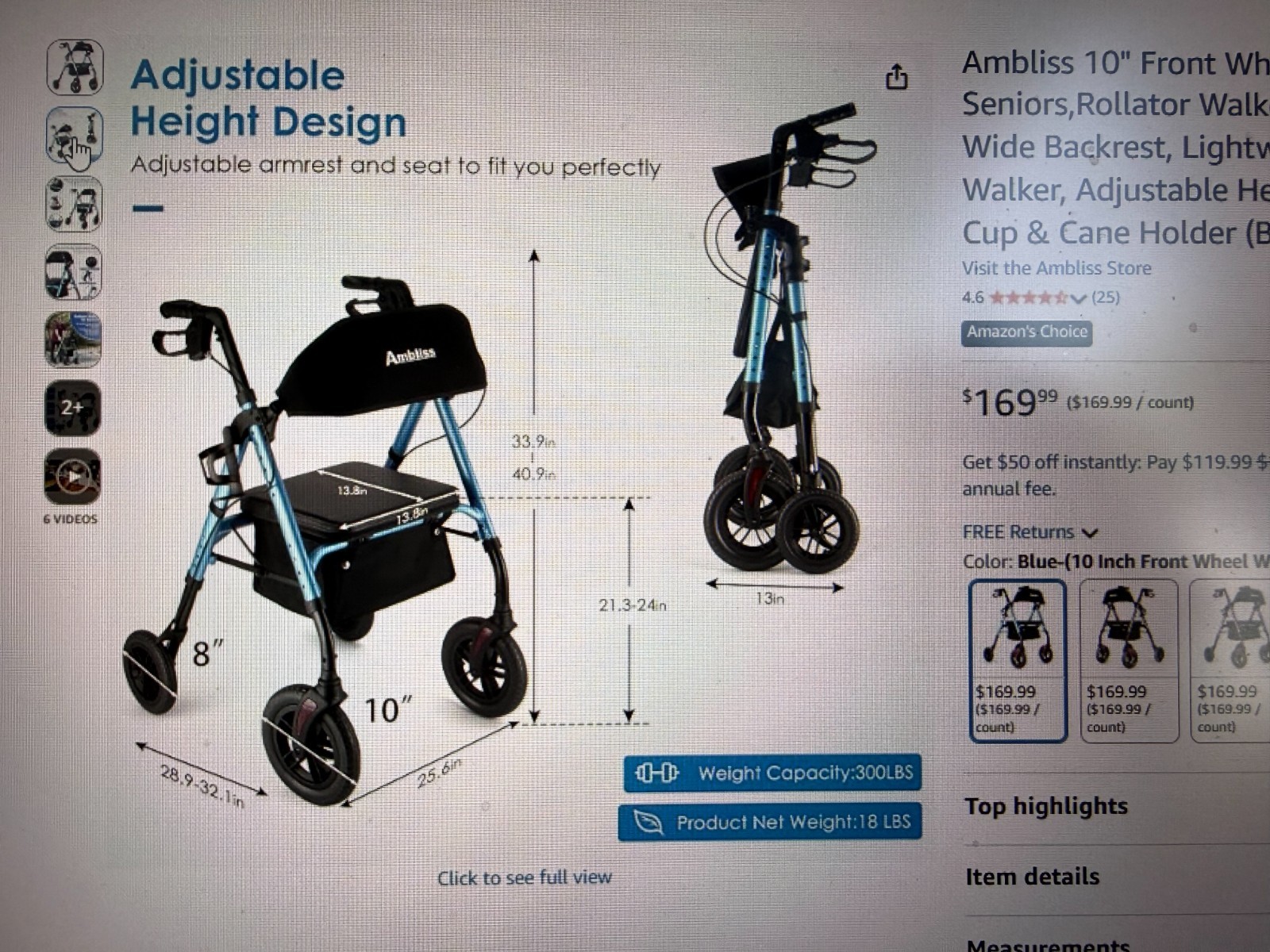Ambliss Walker for Seniors, Rollator Walker with Seat
