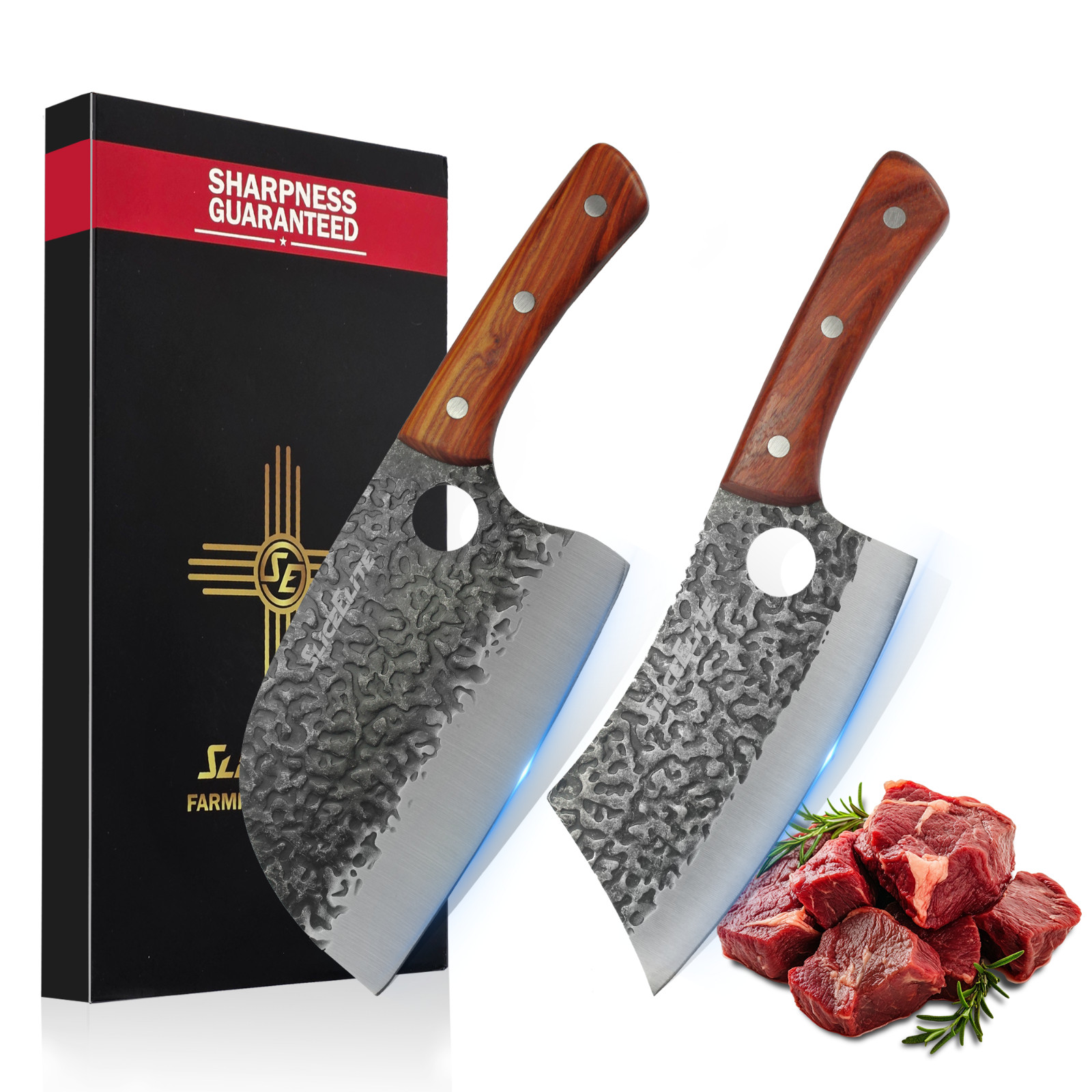 SliceElite Serbian Chef Knife 7” German Steel Sandalwood Handle Butcher Chopper