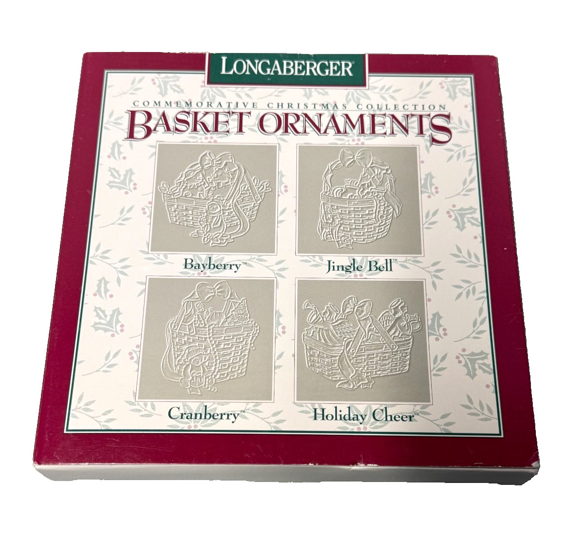 Longaberger Commemorative Christmas Pewter Basket Ornaments 4 Pc Boxed Set