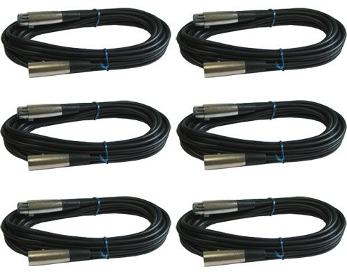 6 PACK 20 ft foot feet male to female XLR Microphone Mic PA audio cables Cords