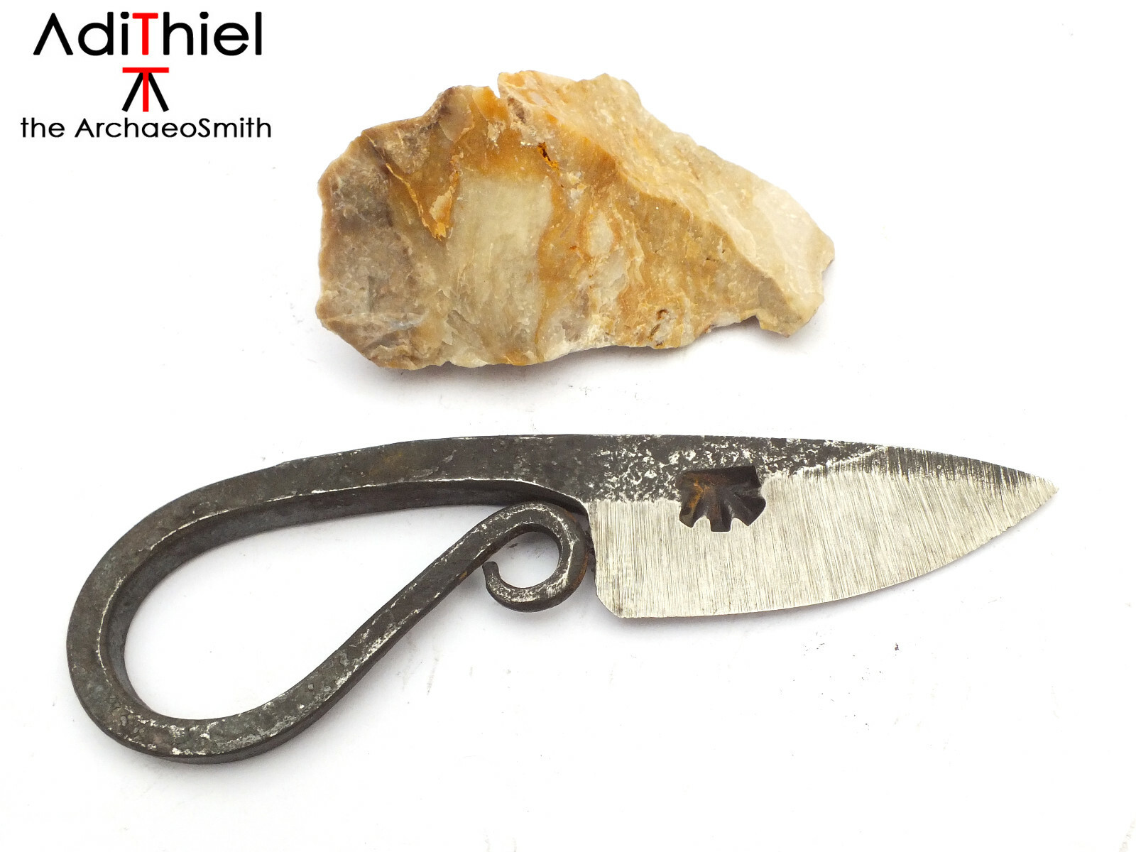E_04a FIRE STARTER Necklace KNIFE, Steel Fire Striker + Flint Stone, flint&steel