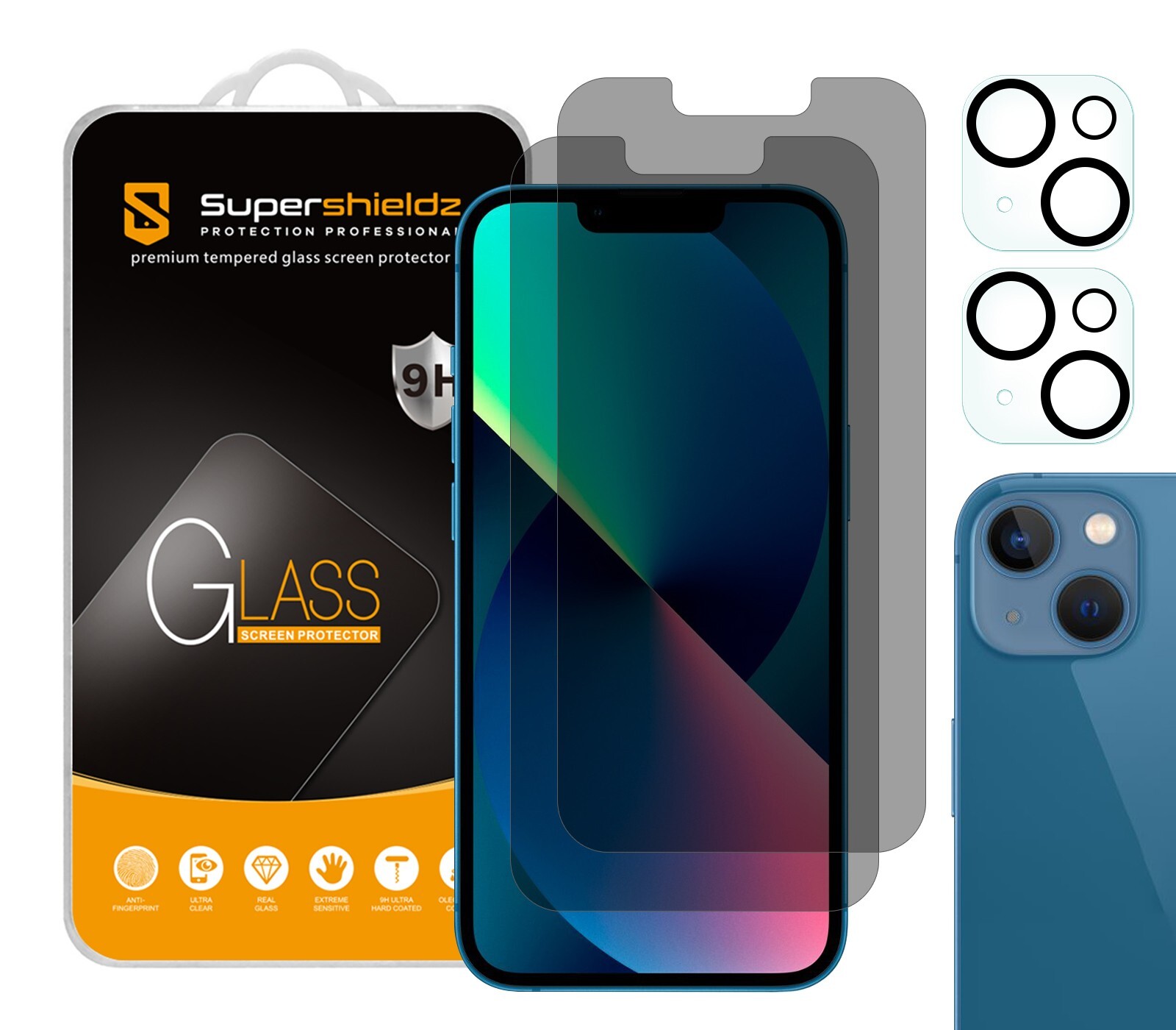 2x Privacy Tempered Glass Screen Protector for Apple iPhone 13 (6.1 inch) +Lens