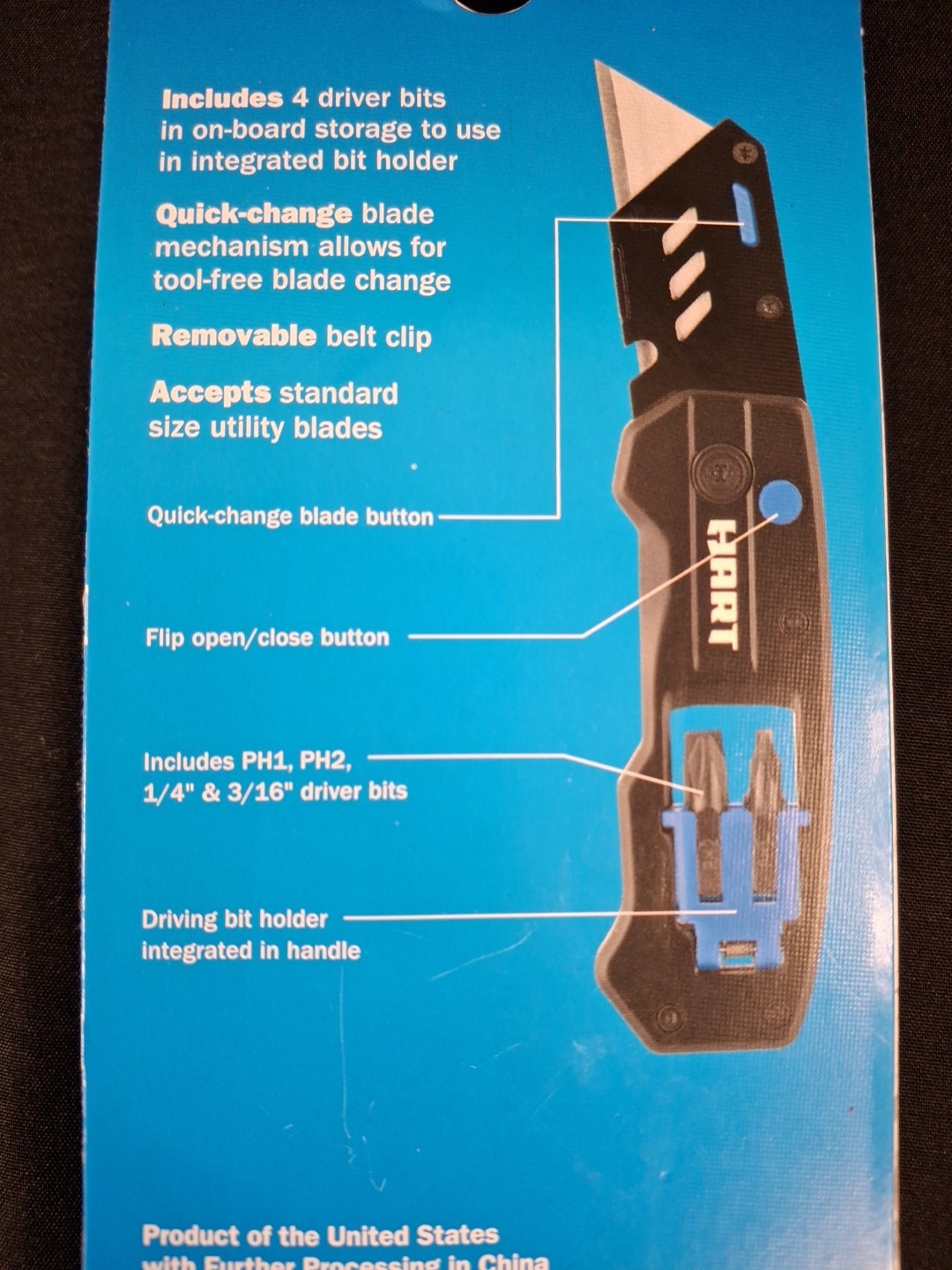 HART Folding Multi-Function Utility Knife Quick Change Blade Bit Storage **NEW**