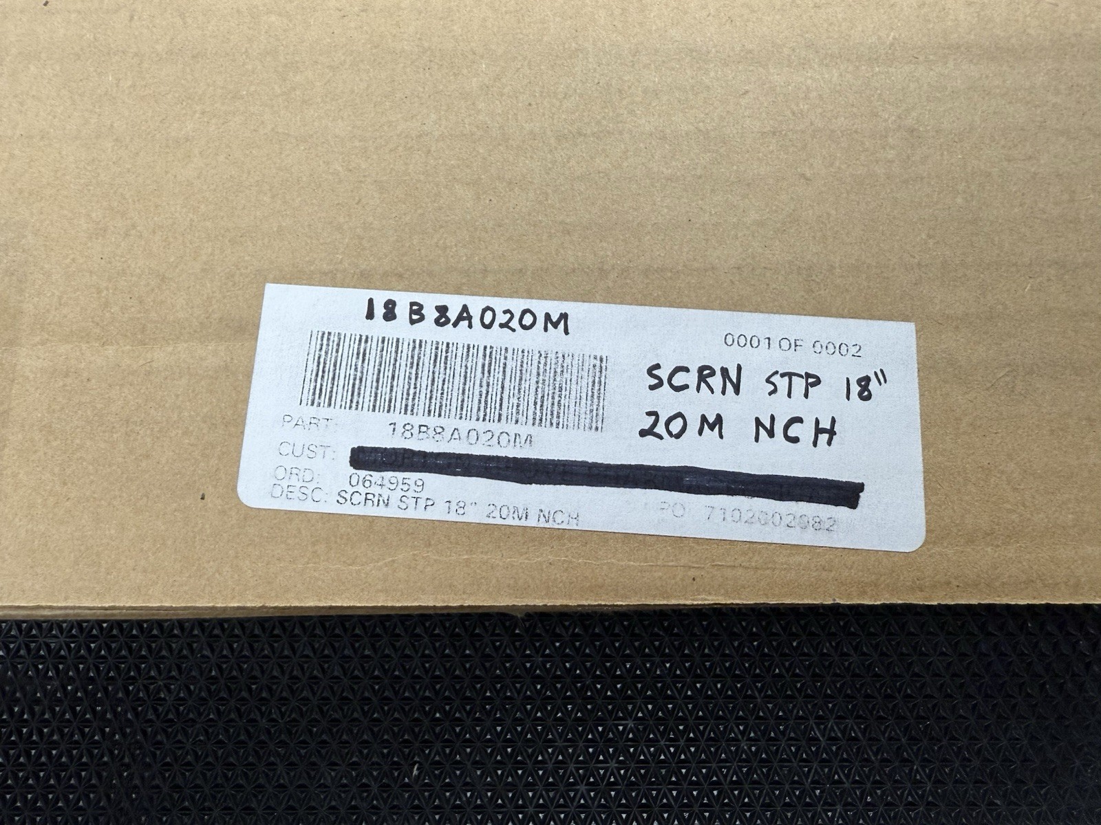 SWECO 18” STP Screen, 20M NCH, 18B8A020M