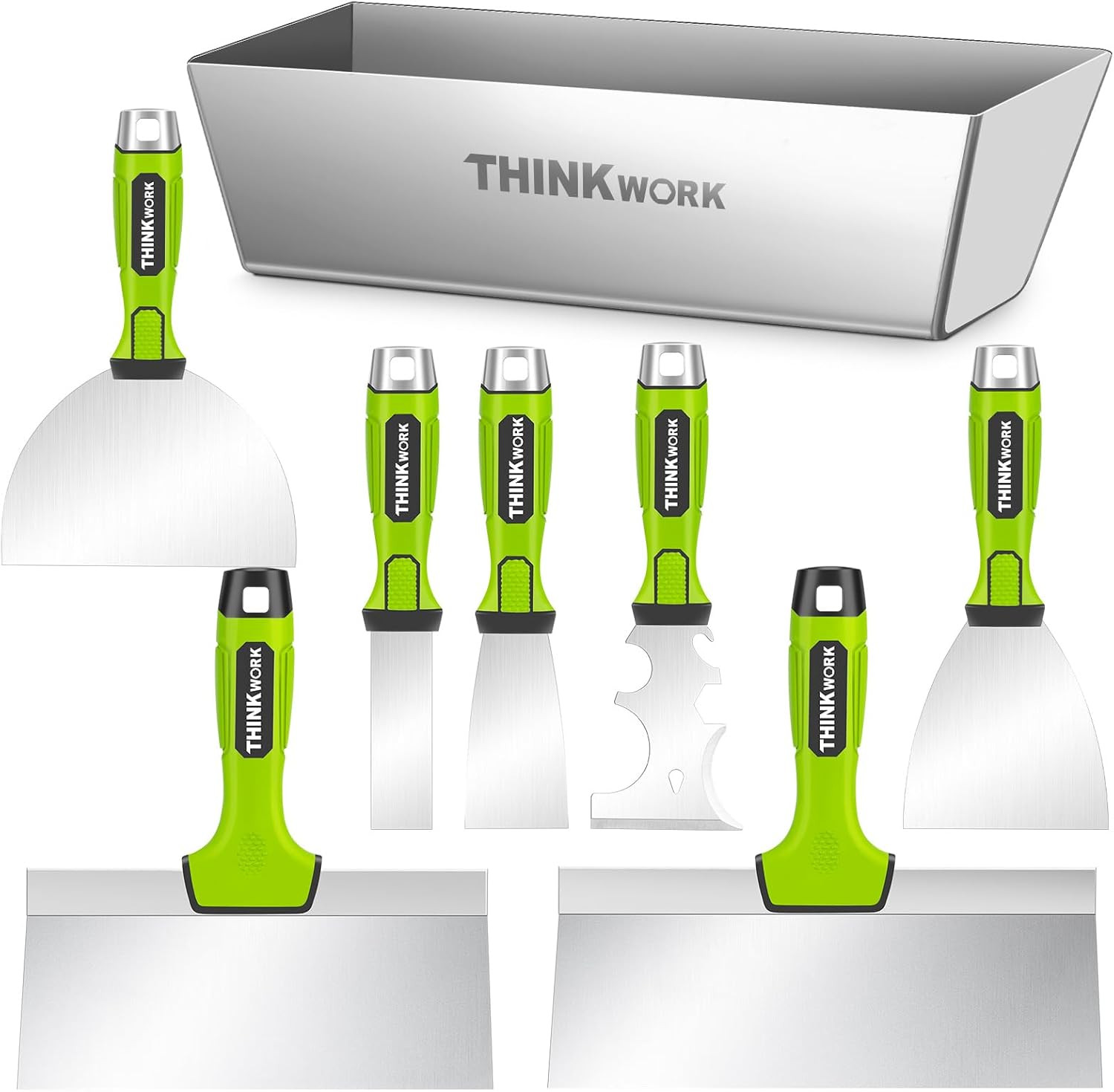 Drywall Tools - 8Pcs Stainless Steel Drywall Knife Set with Putty Knife, Taping