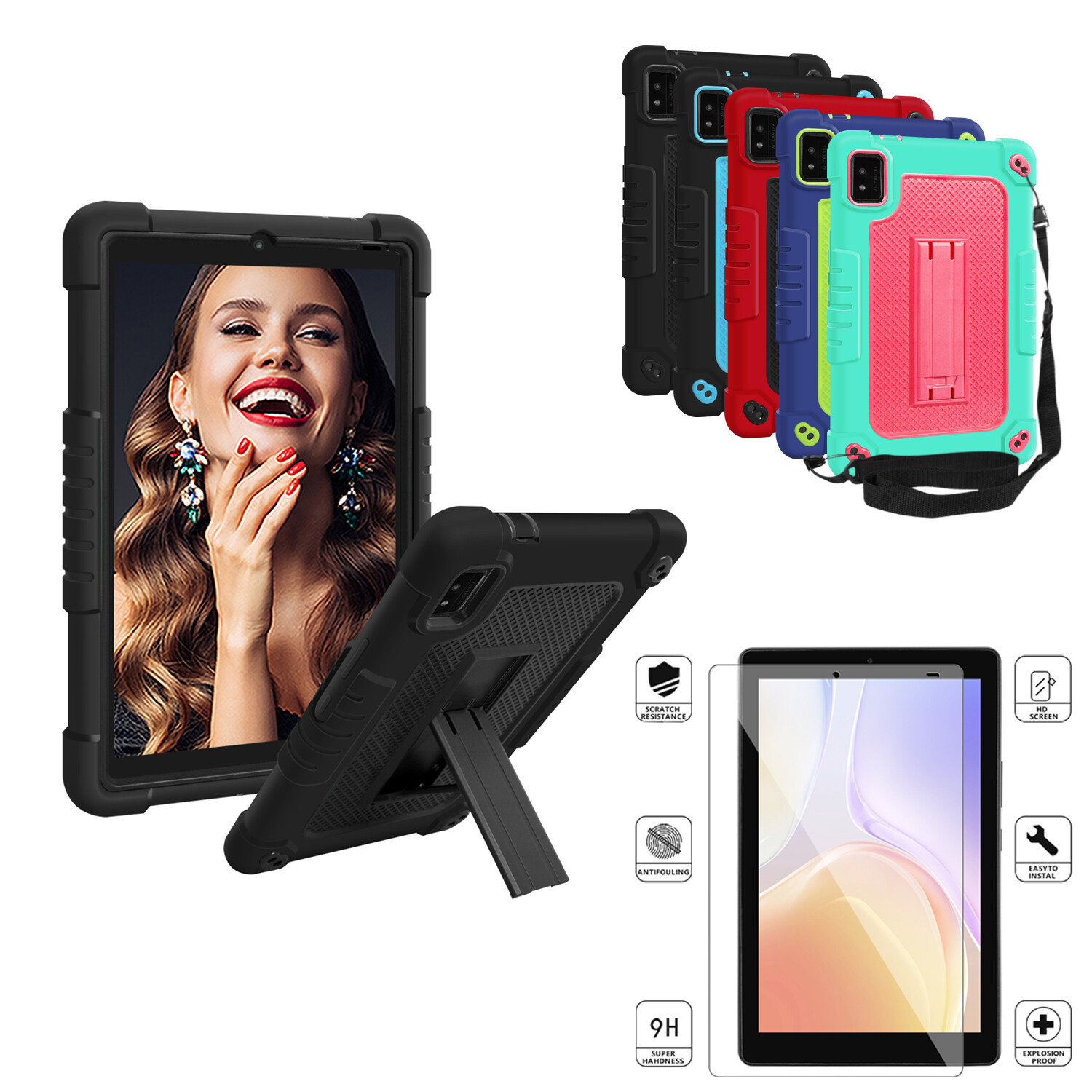 For Moxee 8 Tablet 2 8 inch Hybrid Case With Shoulder Strap,HD Screen Protector
