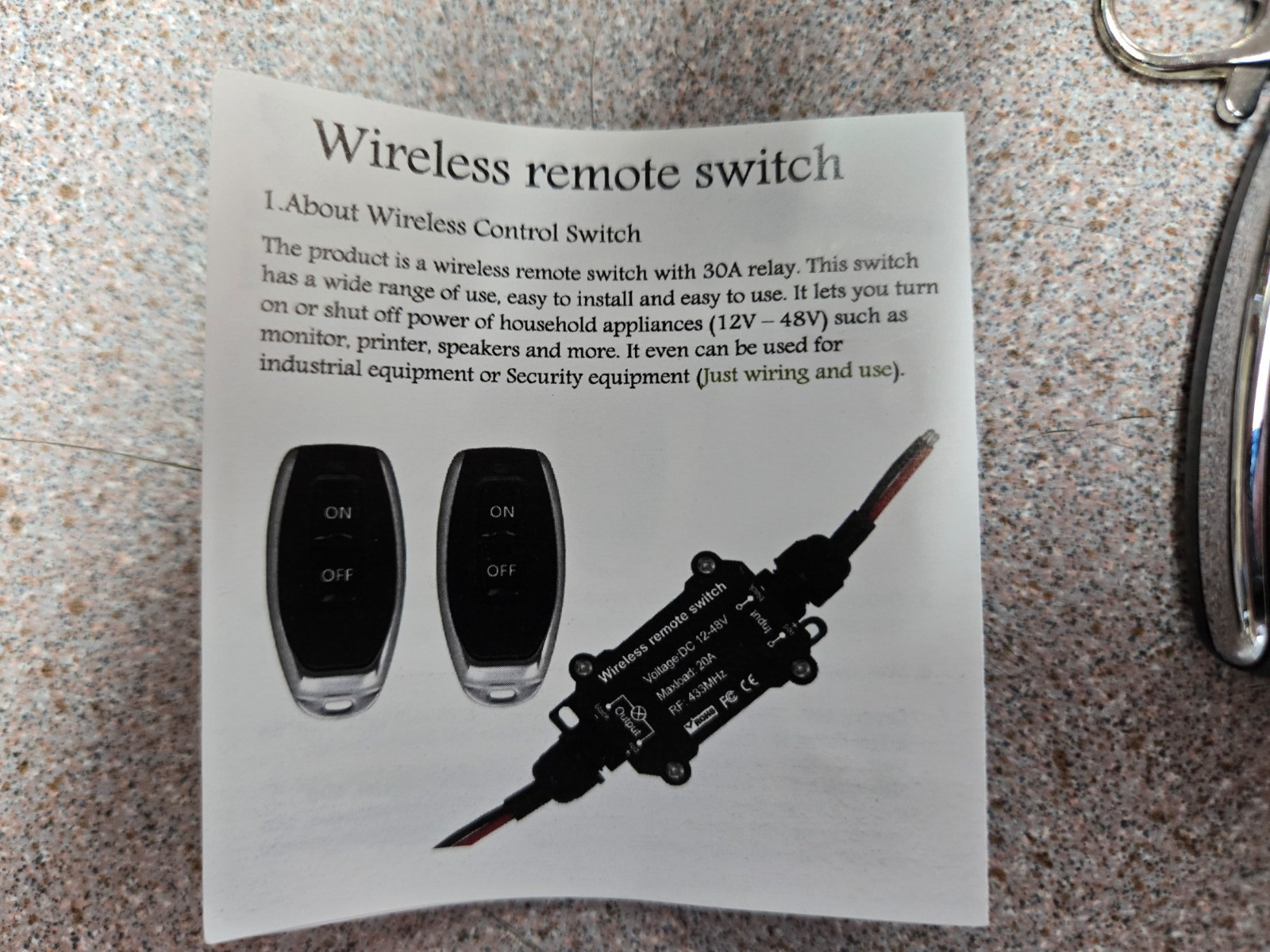 Wireless Remote Switch, 12-48V, 2 RF Remote Controls