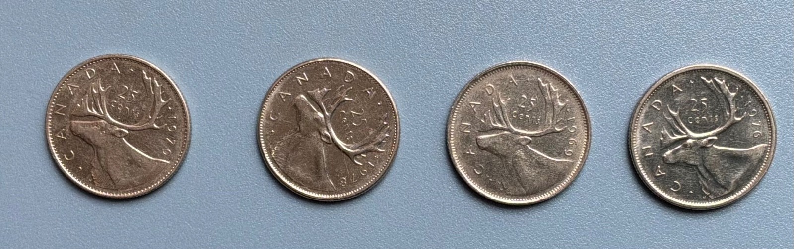 Canada 4 Coins 25 Cents Caribou Antlers .. 1969 .. 1978 .. 1979 … 1980