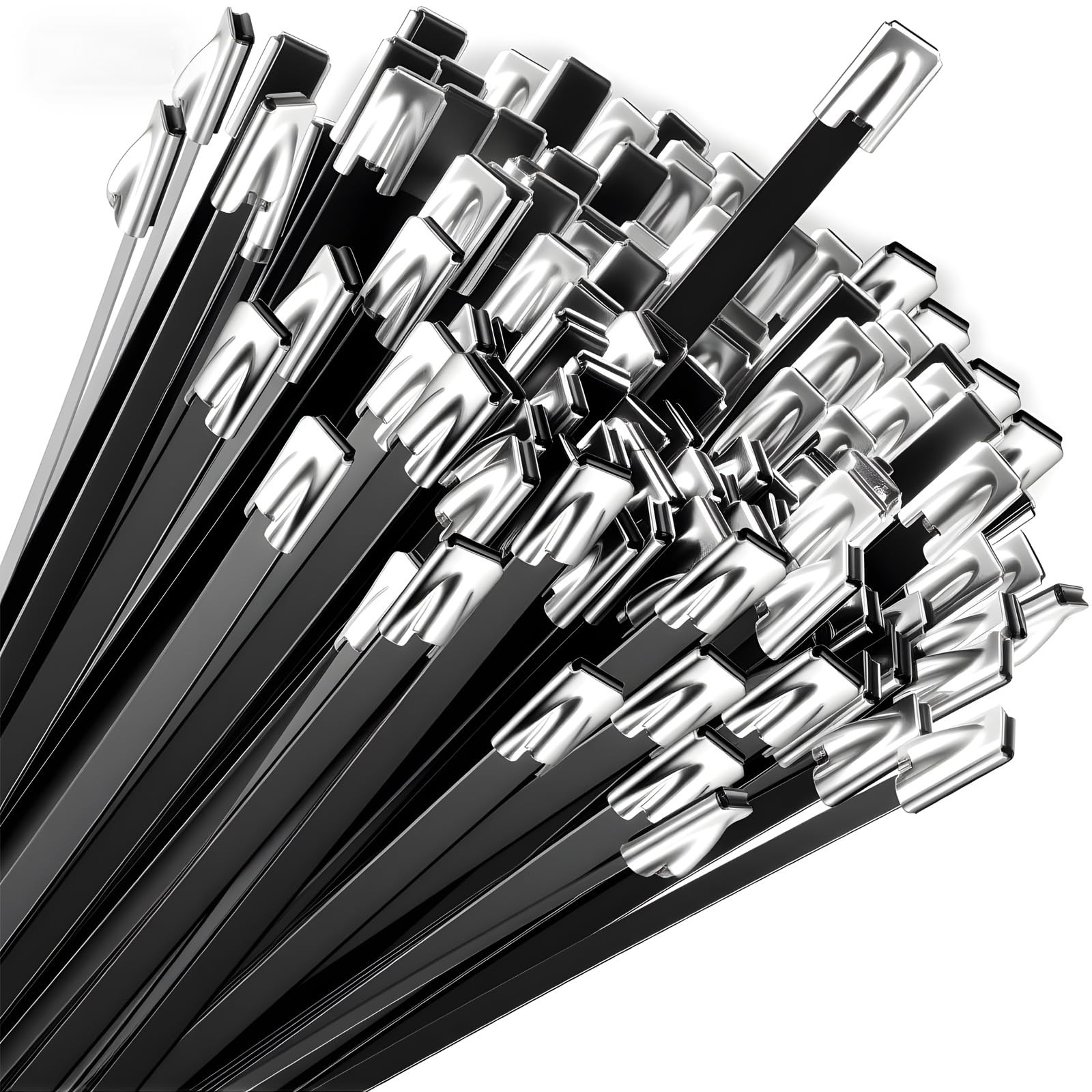 Black Metal Zip Ties, 11.8inch 100pcs 304 Stainless Steel Zip Ties, Uv Resist...