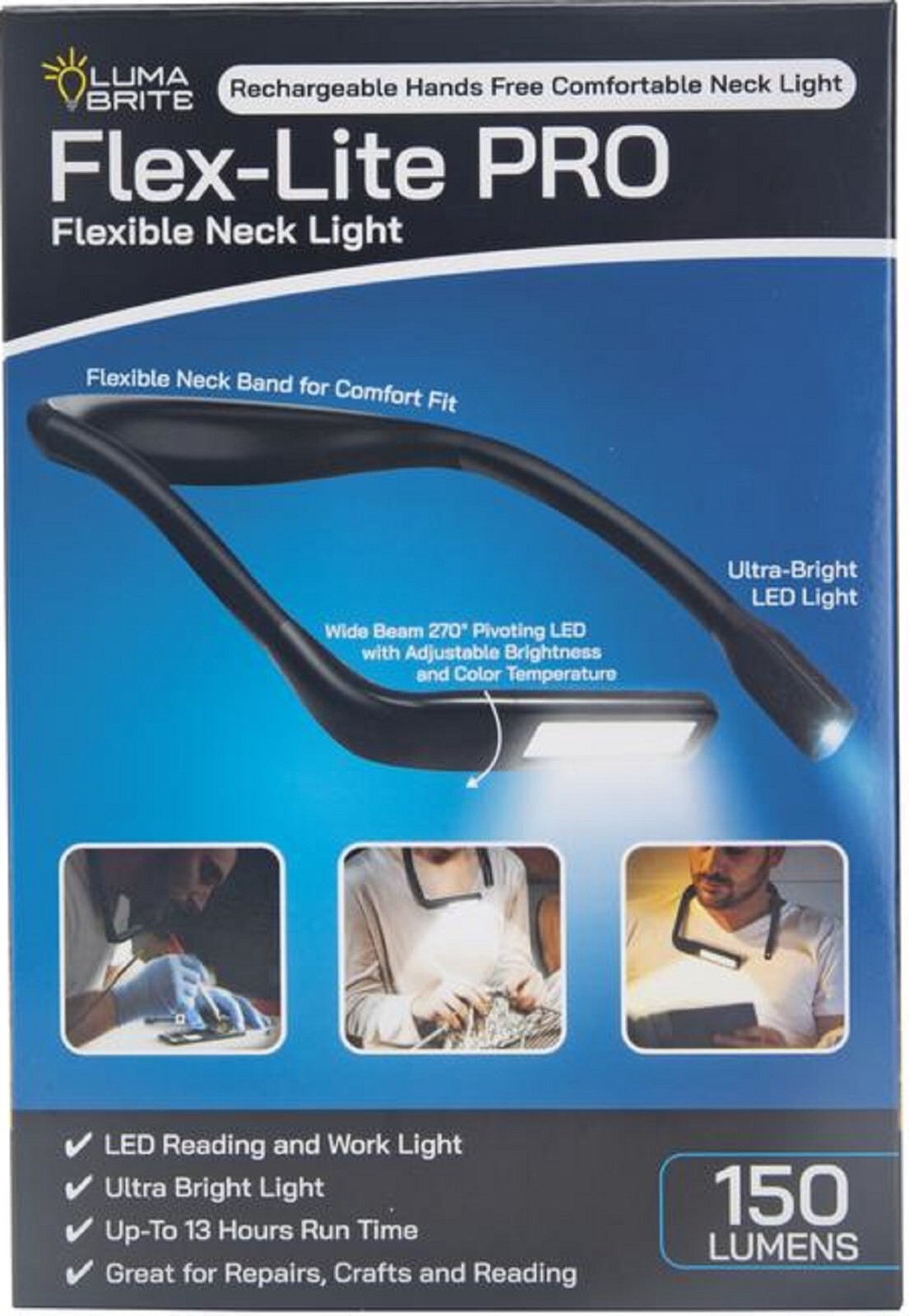 Flex Neck Light Brite LED Hands-free Rechargeable SPOT FLOOD Read Craft Repairs