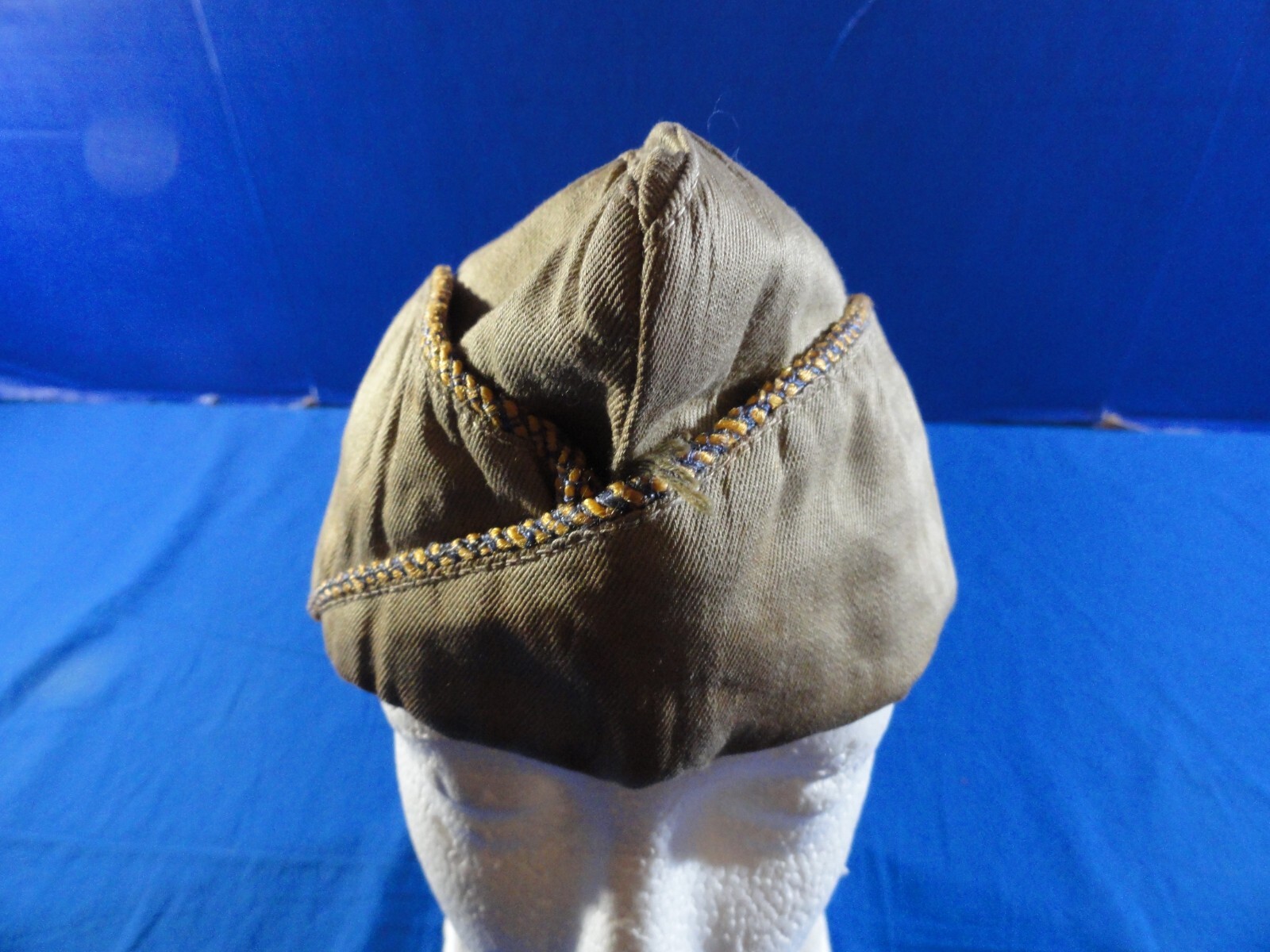 VINTAGE ORIGINAL US WWII ARMY AIR FORCE OFFICER OVERSEAS TAN GARRISON CAP 18 IN
