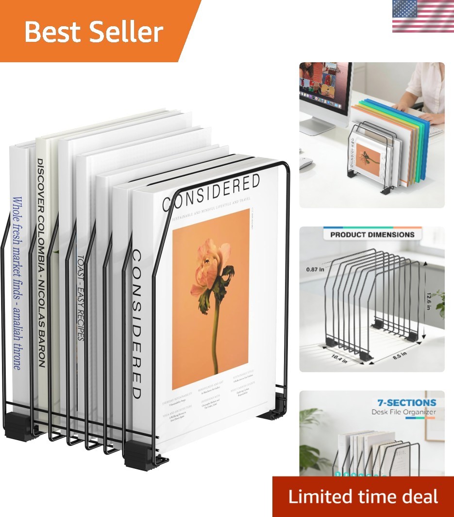 Space-Saving Vertical File Holder - 7 Compartments for Office and Home