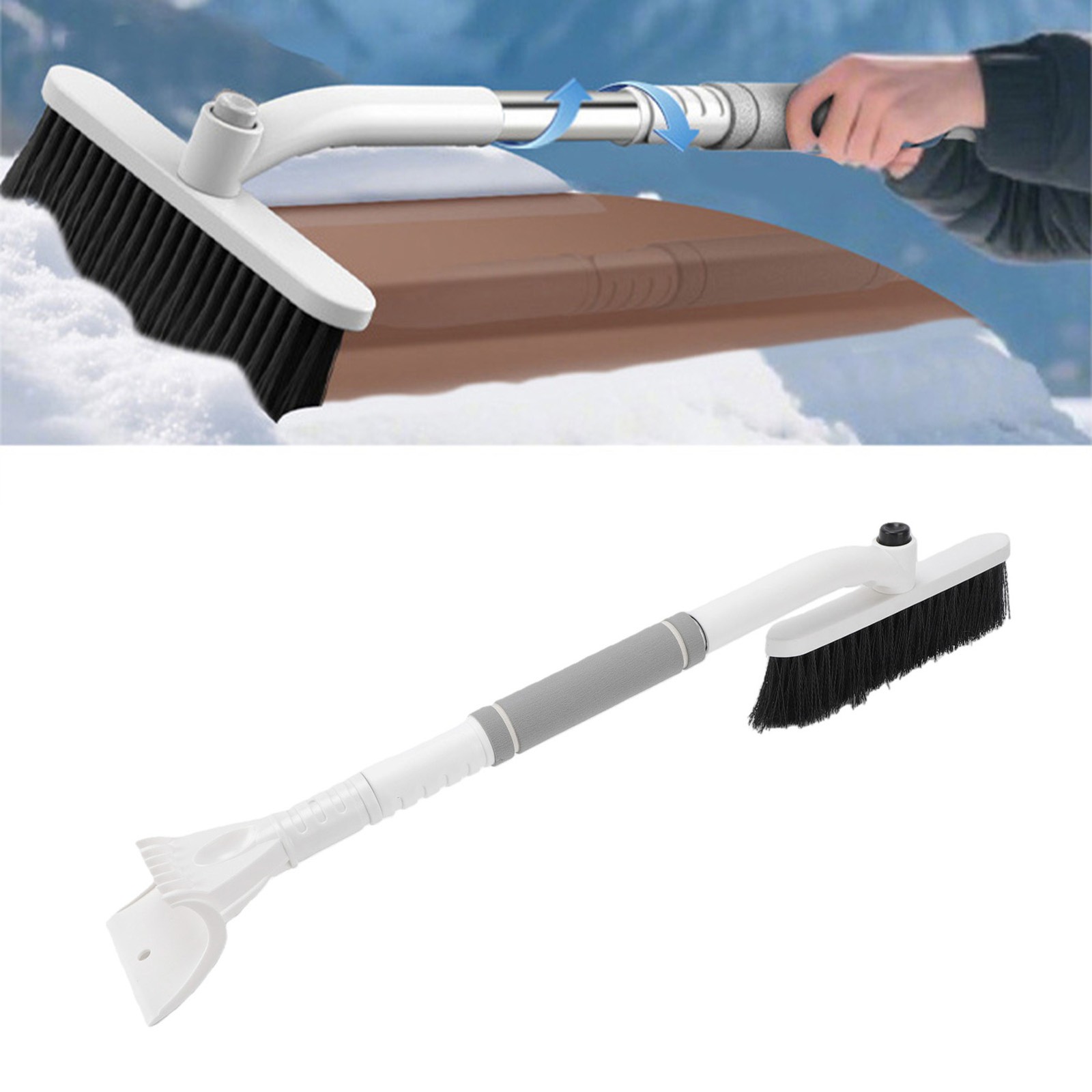 Snow Scraper w/ Adjustable Telescopic Rod for Car Roof Snow Removal Alloy
