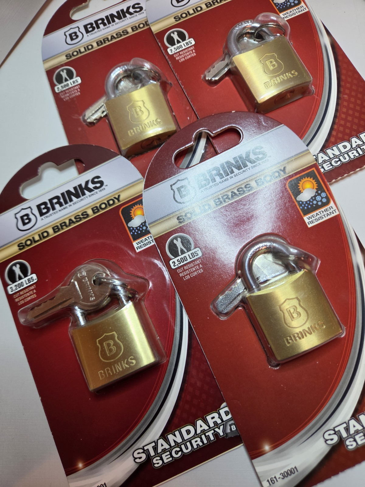 Lot 4 Brinks Solid Brass Body Padlocks & Keys NEW