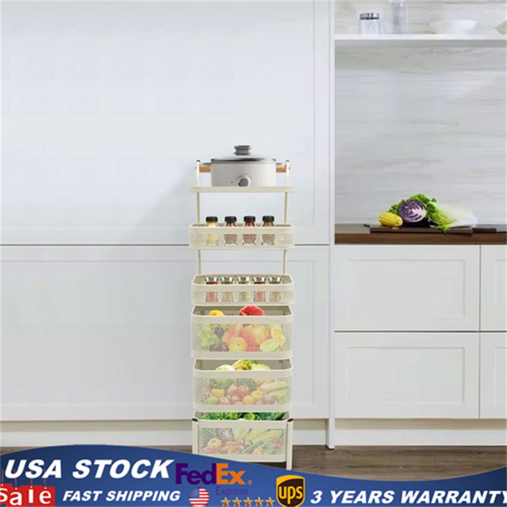 6 Tier Vegetable Rotating Basket Rack Fruit Snack Storage Kitchen Organizer