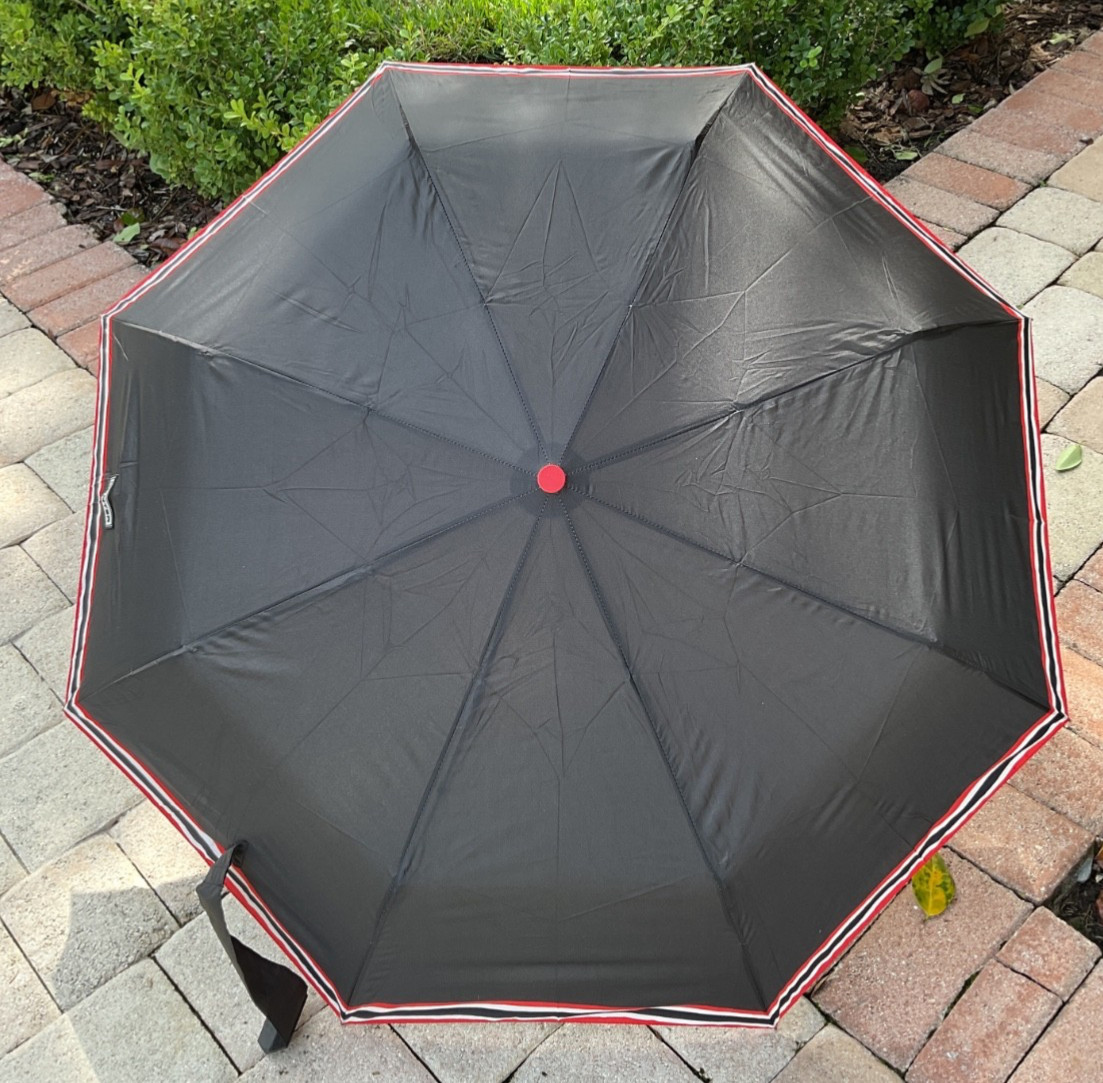 HUNTER UMBRELLA BLACK RED STRIPES WITH COVER 100% POLYESTER  NWT