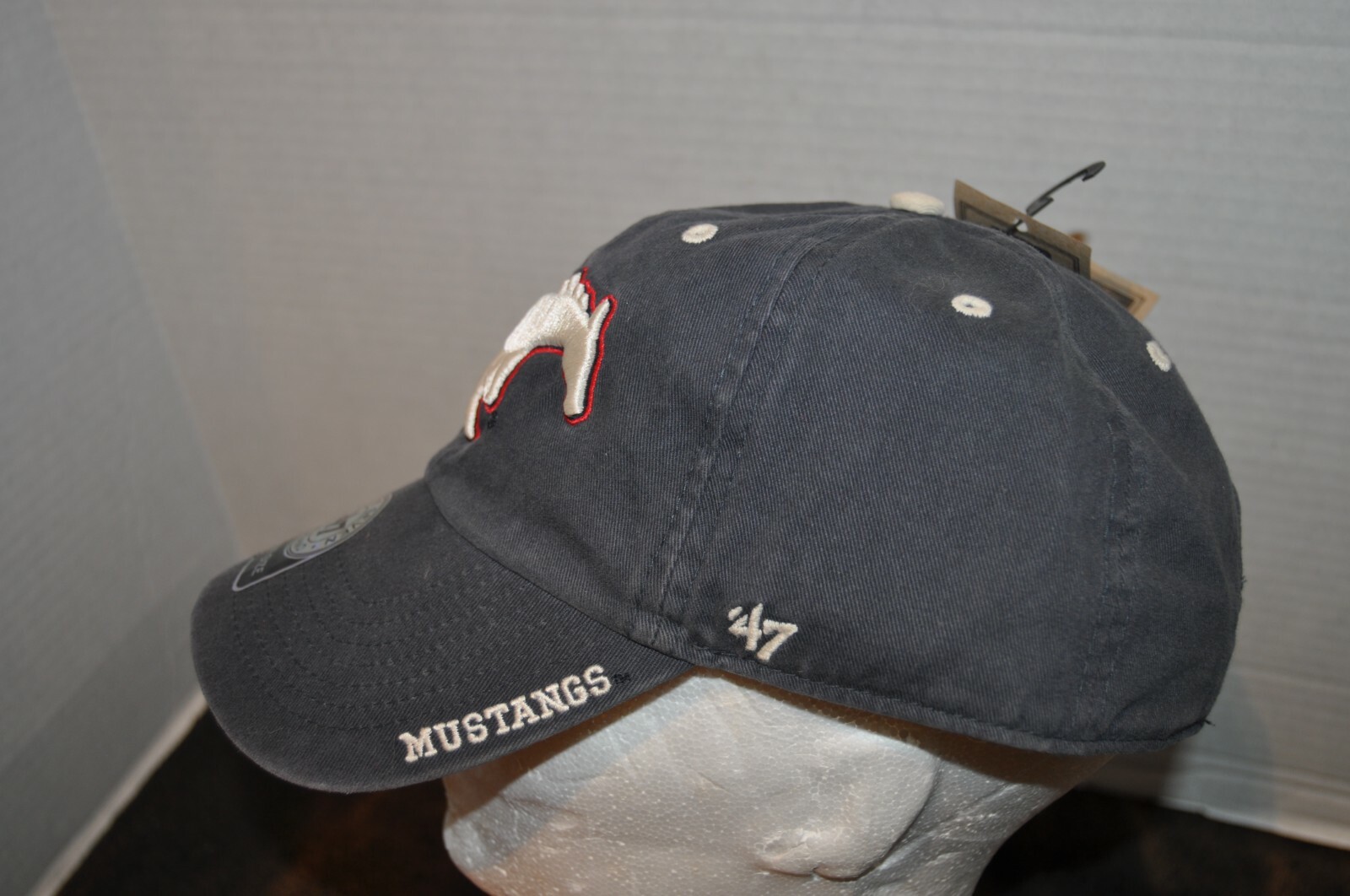 SMU Baseball Cap Hat Gray Distressed Southern Methodist University Mustang LOGO