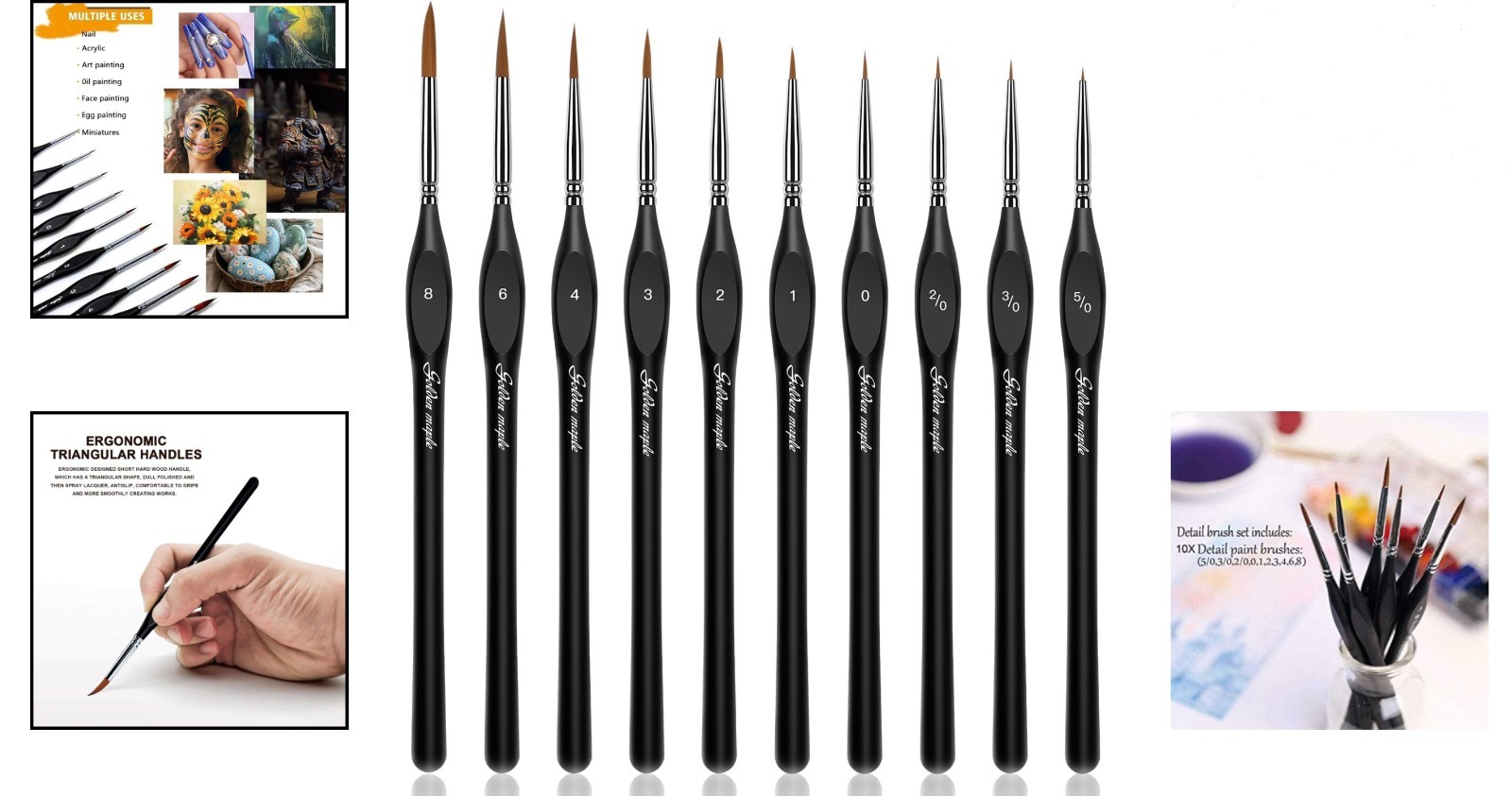 Miniature Brushes Set: 10 Fine Detail Paint Brushes with Triangular Grip Handles