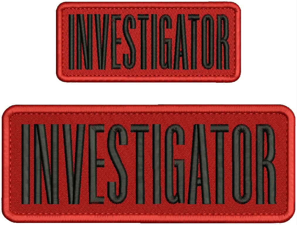 Investigator 2 Embroidery Patches 3X 10 & 2x5'' Hook On Black On Red