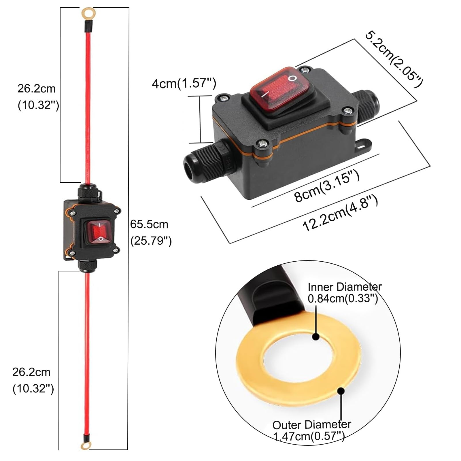 12V Inline Power Switch, IP67 Waterproof Battery Disconnect Switch with Dual ...