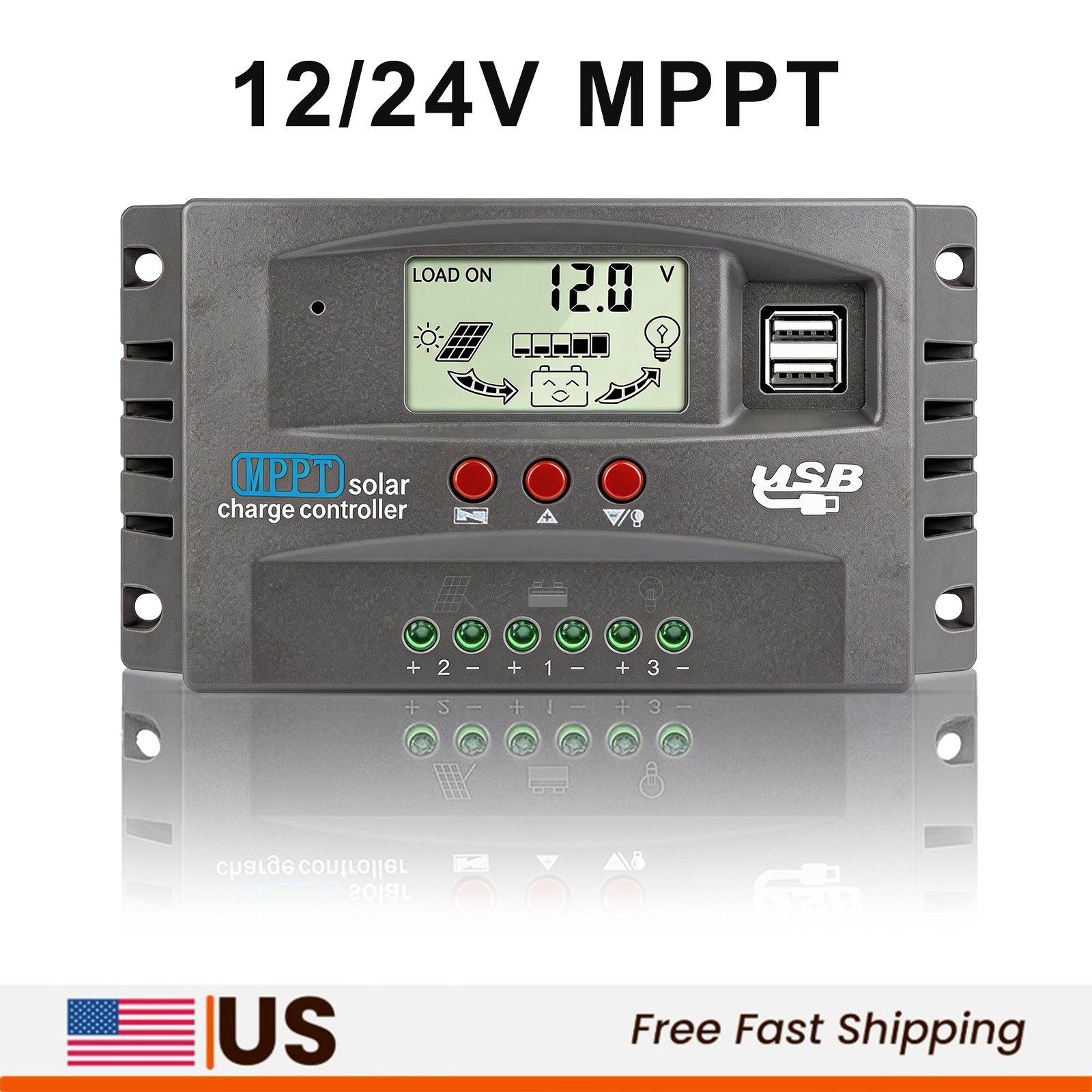 Solar Charge Controller 100A MPPT Level/30A PWM 12/24V USB for RV Boat Camping