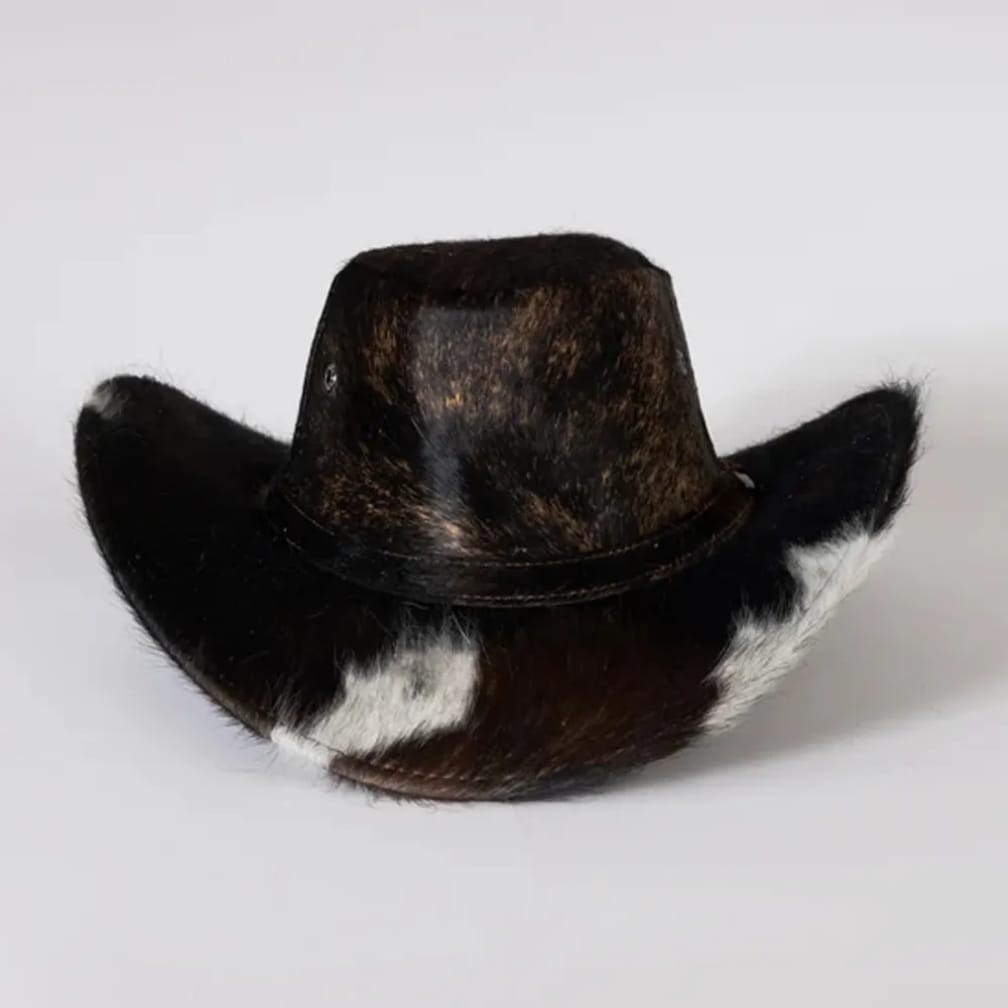 Genuine Cowhide Leather Cowboy Hat Hair On Hide Western Ranch Style