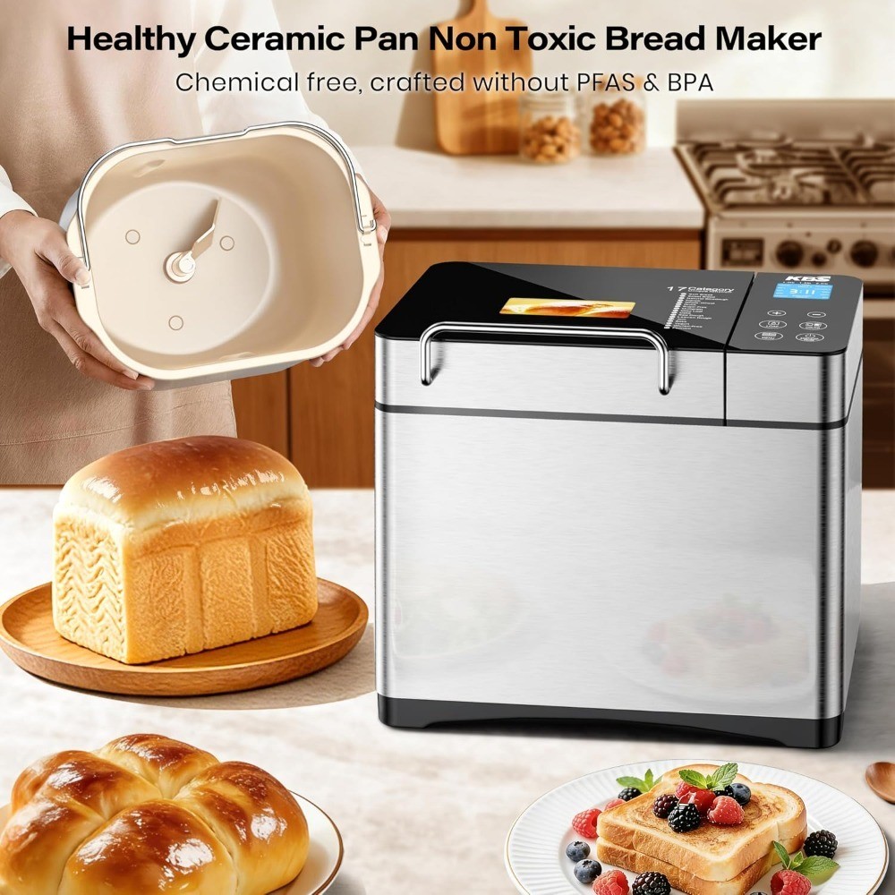 710W 2LB Bread Maker Machine Stainless Steel 17-in-1 Smart Programmable with