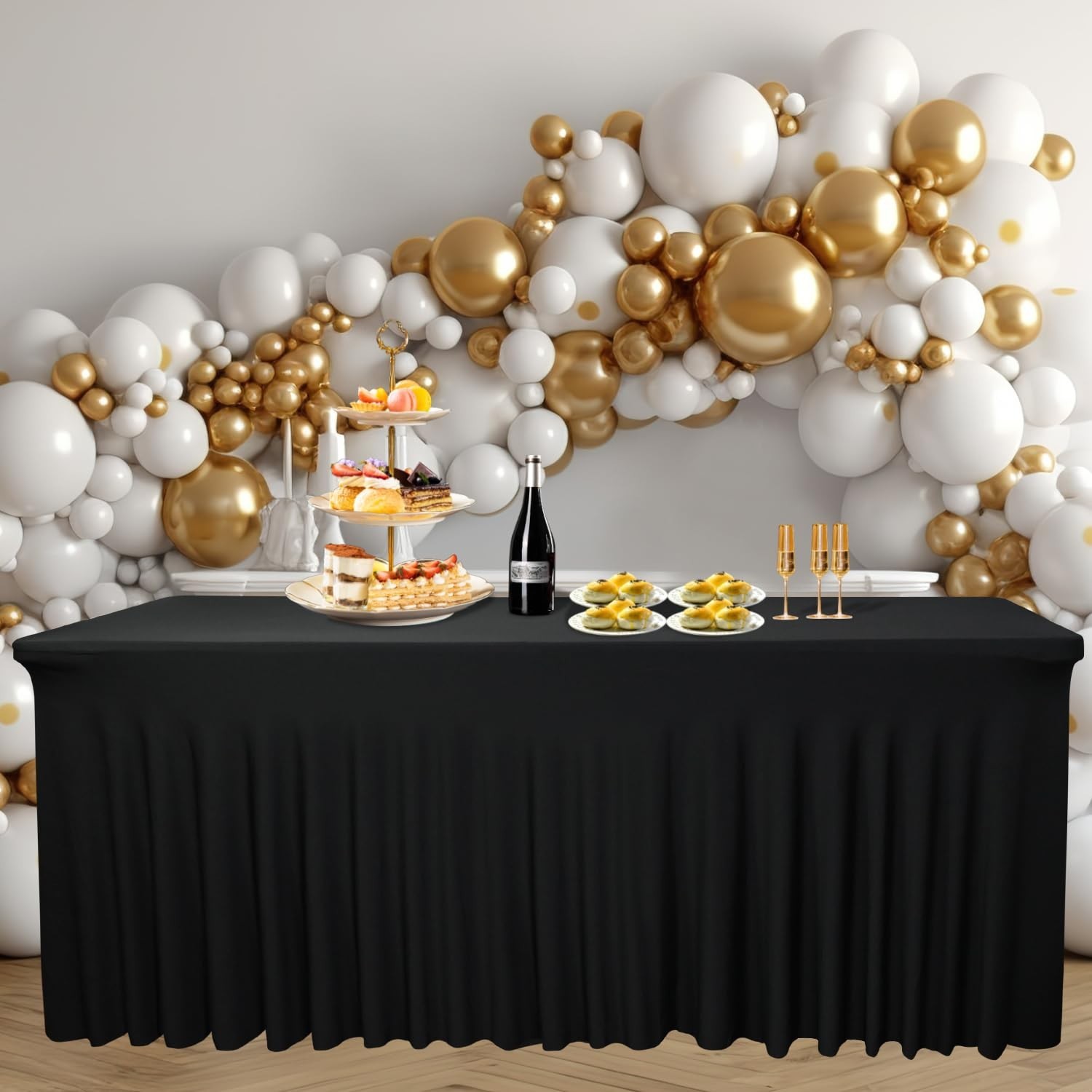4-Pack Black Table Skirts for 4-Foot Rectangle Tables | 48''L x 24'... Fast Ship