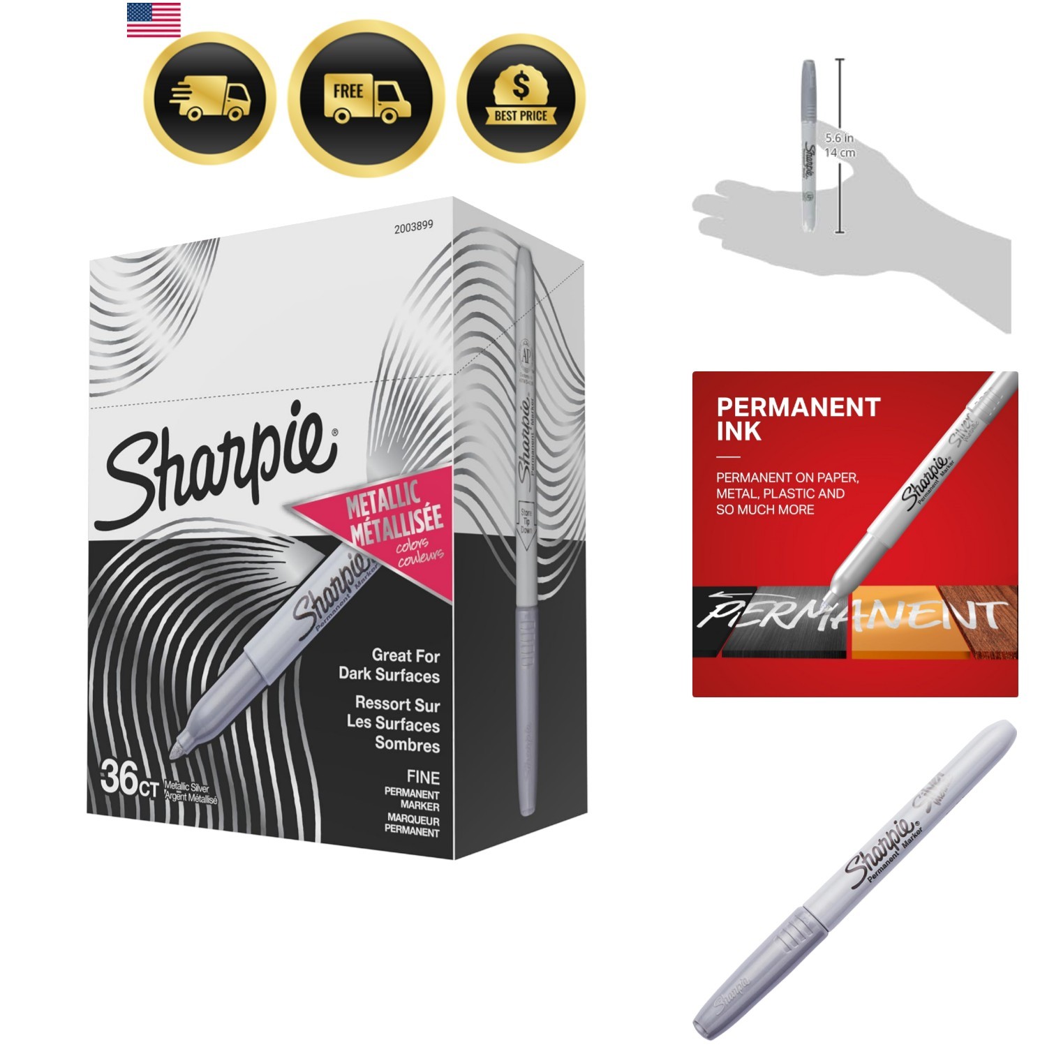 Metallic Permanent Markers, Fine Point, Metallic Silver, 36 Count