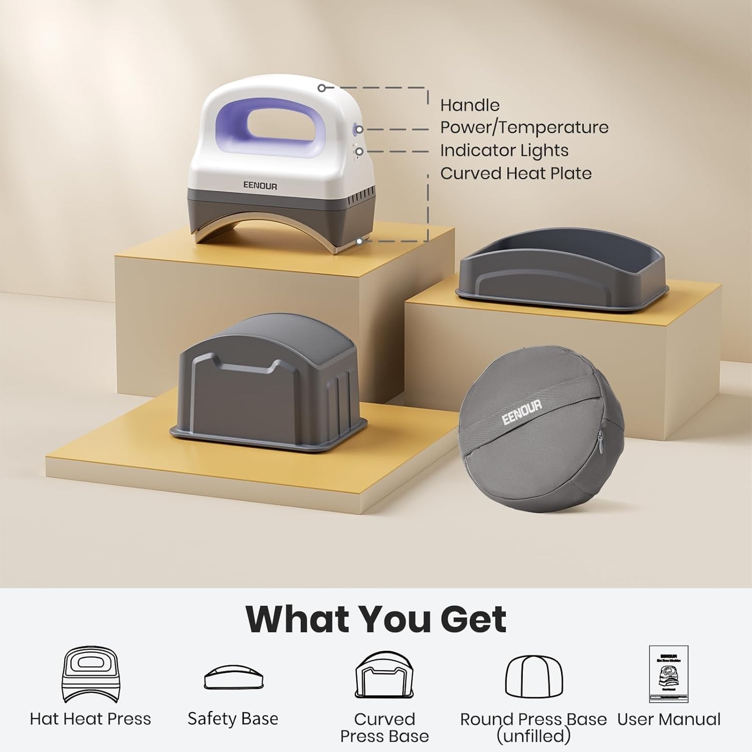 Hat Press Machine, Mini Heat Press for Caps with 3 Heating Levels & Auto-Off,...