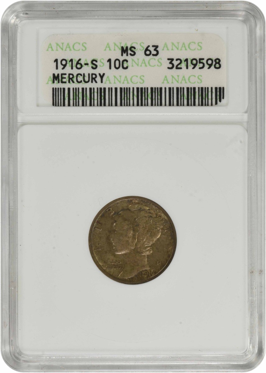 1916-S Mercury Silver Dime MS63 ANACS