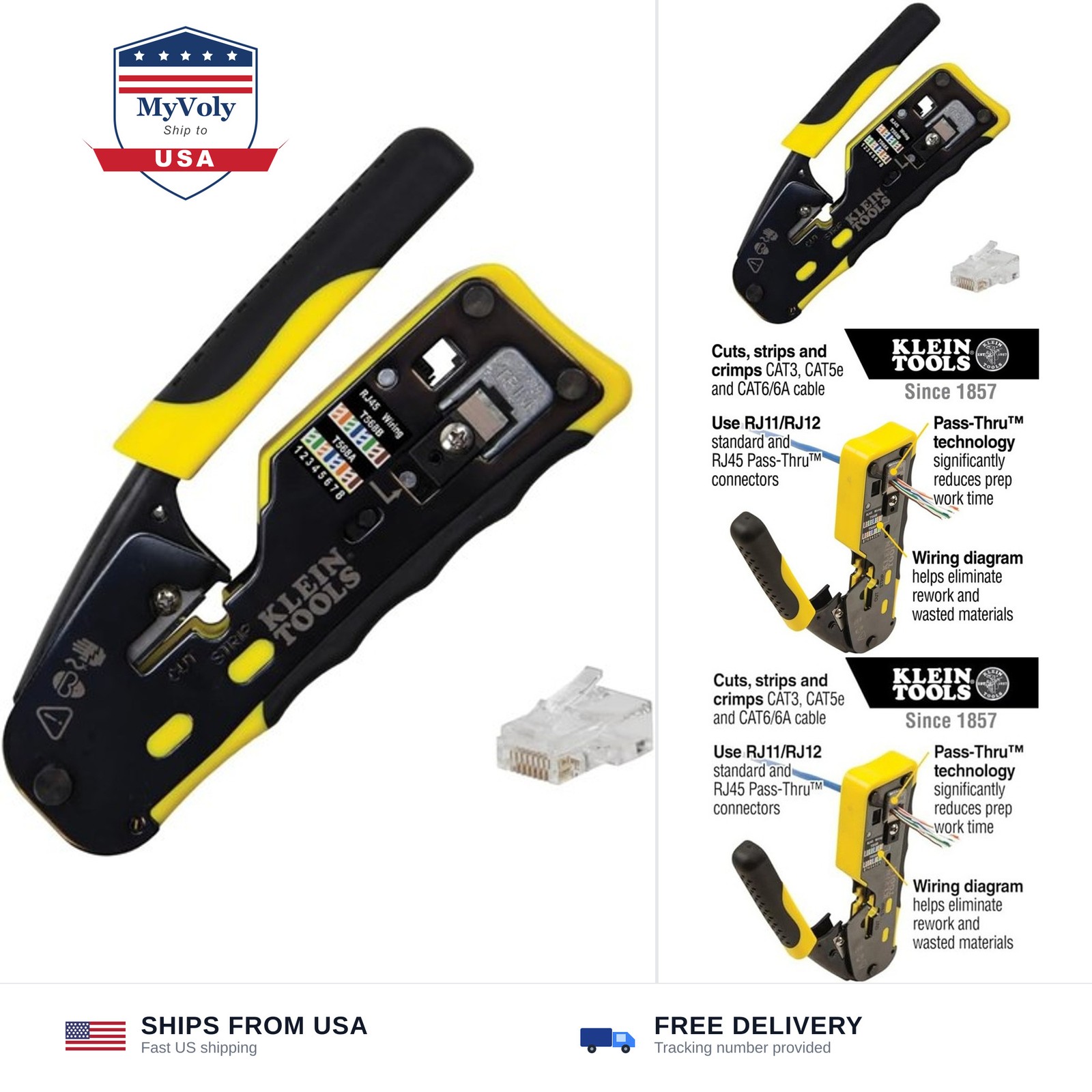 Klein Tools 80024 Ratcheting Data Cable and RJ45 Crimp Tool with CAT6 Plug 50...