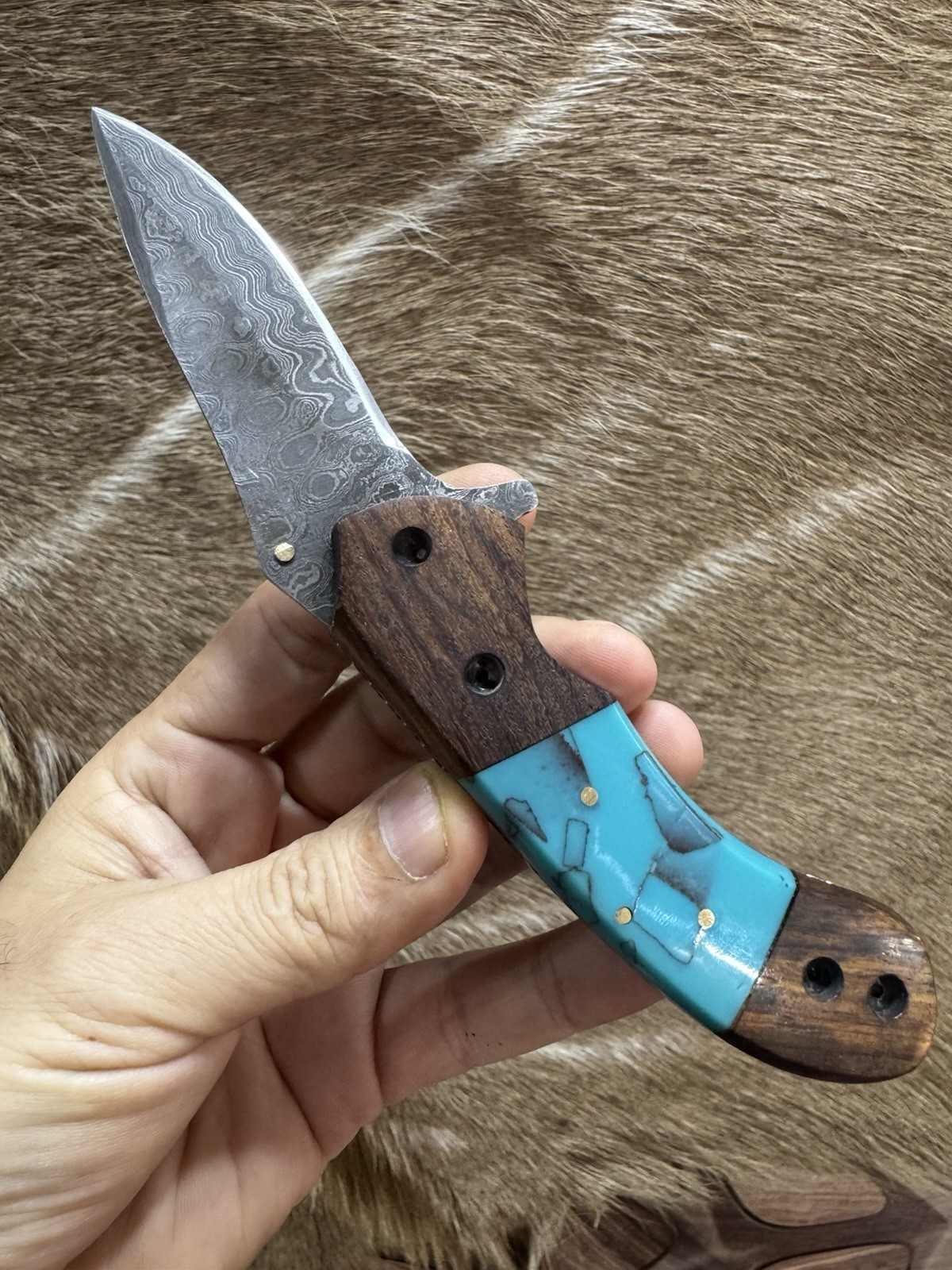 ✅ Genuine Custom handforged Damascus steel Folding knife pocket knife Resin