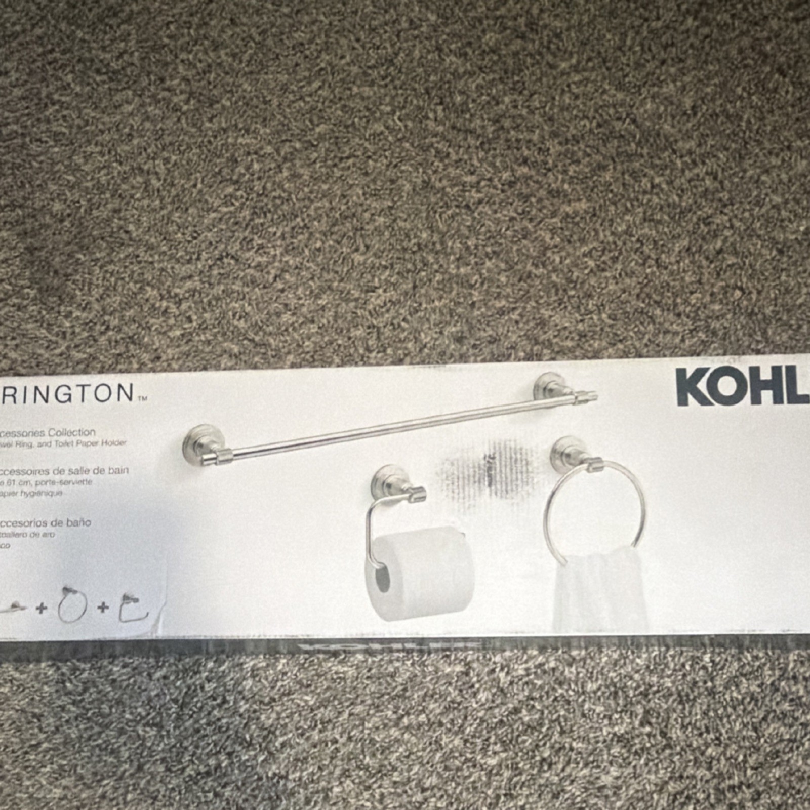 Kohler Arrington Polished Silver Bathroom Set Towel Bar Ring Holder