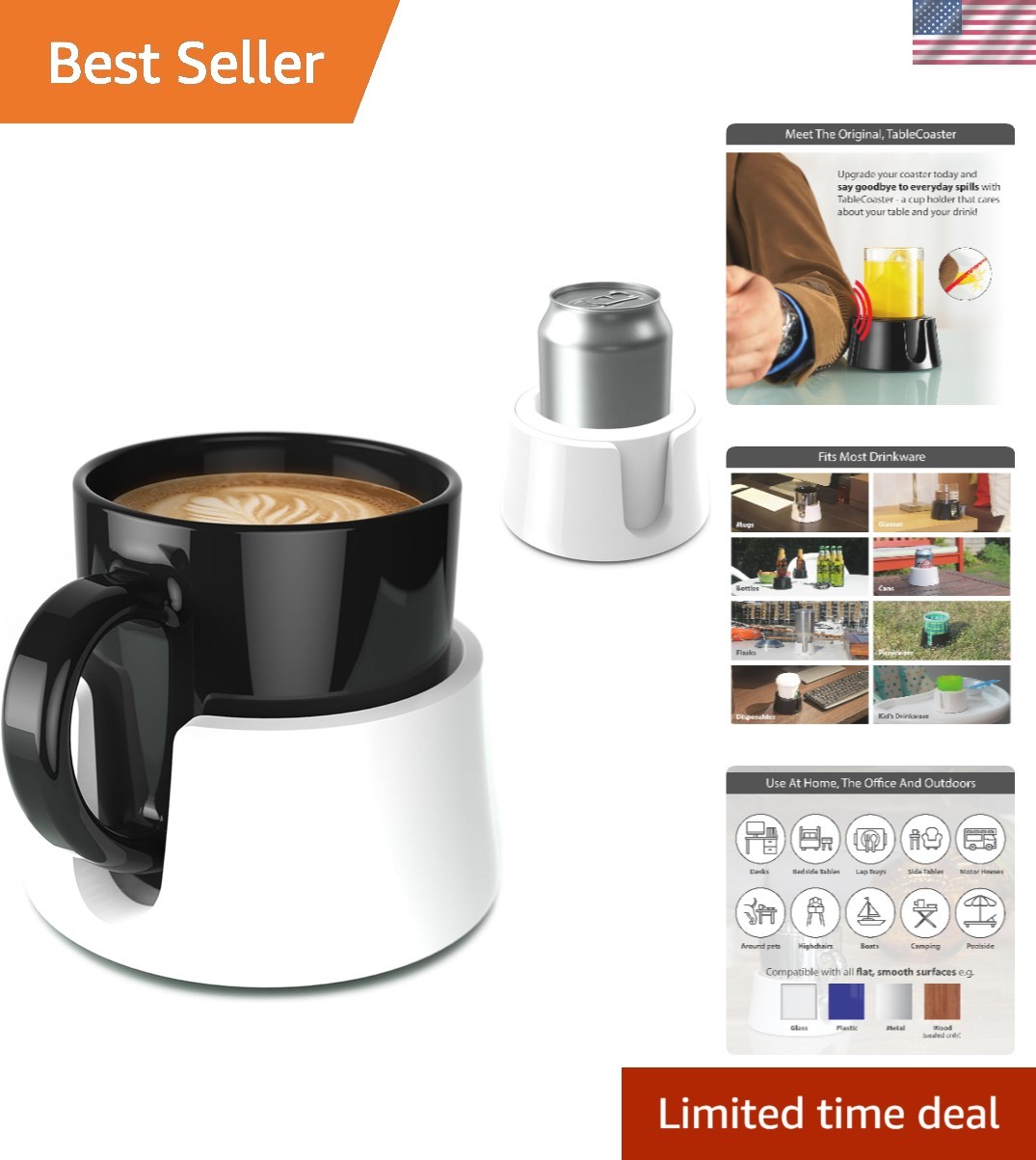 TableCoaster -  Anti-Spill Table and Desk Cup Holder, Glacier White - RV and ...