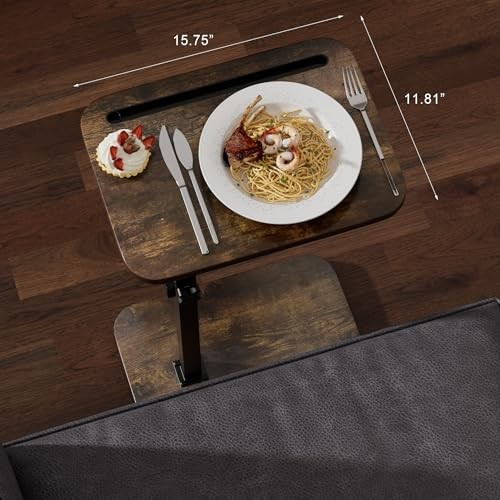 TV Tray Side Table for Couch - 360° Swivel Adjustable Height 1 Rustic Brown