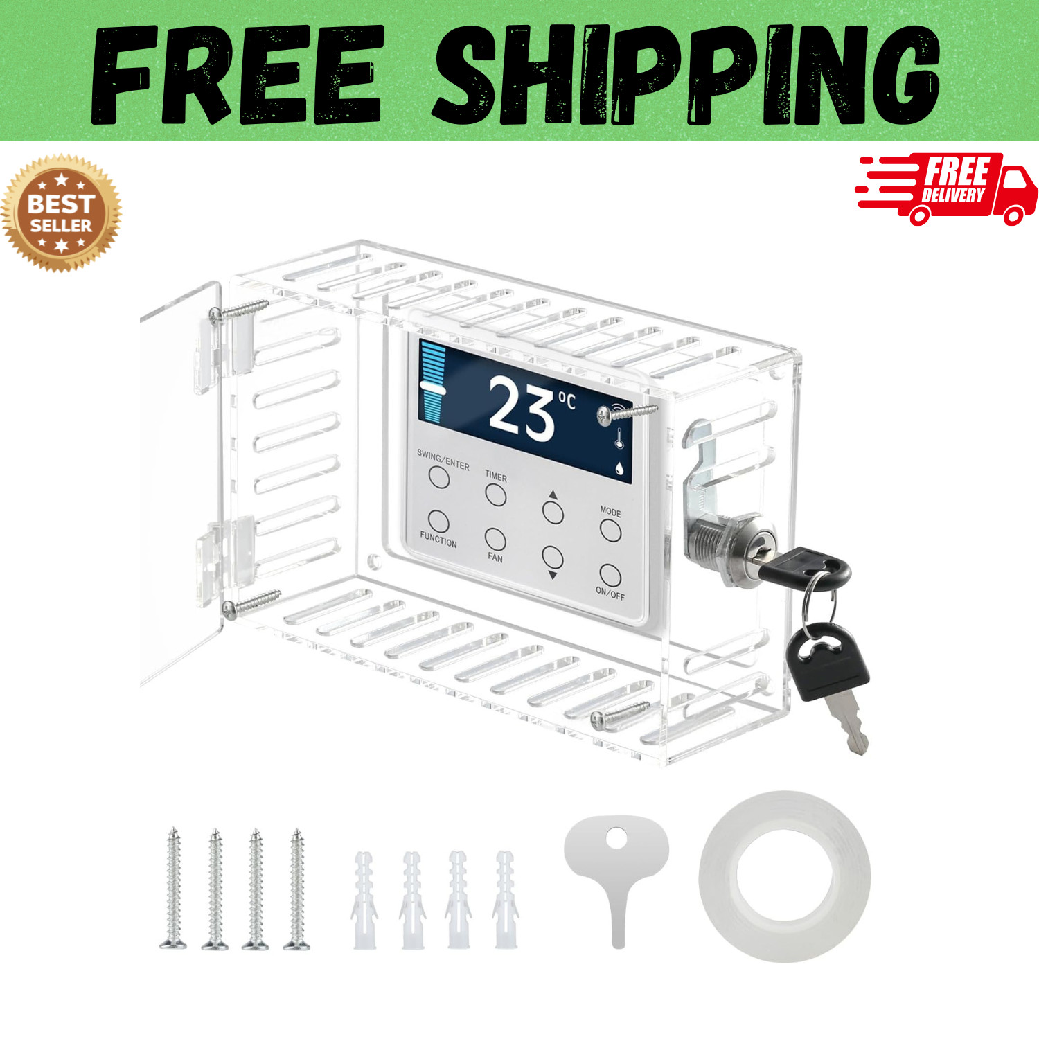 Universal Thermostat Lock Box with Key Clear Large Thermostat Cover Guard Wall