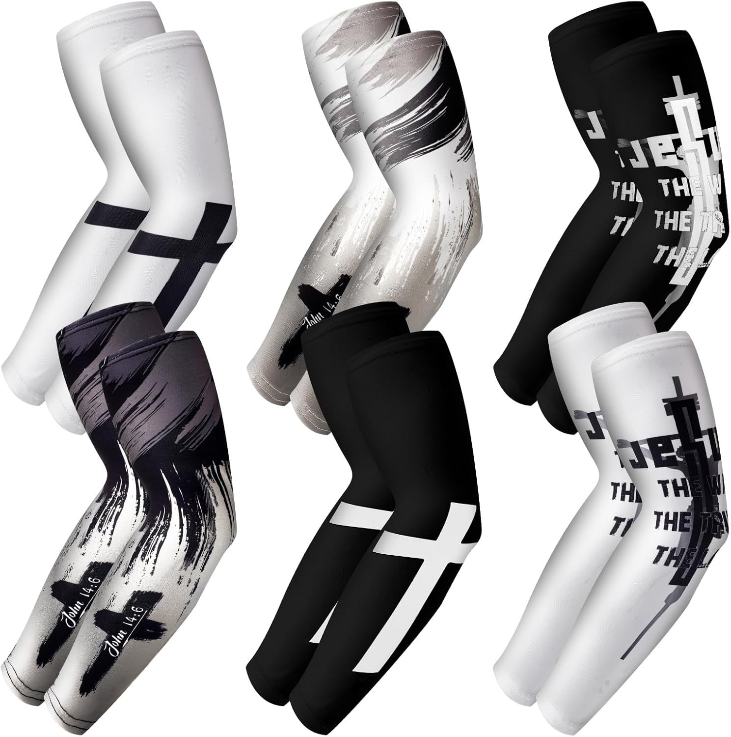 Geyoga 6 Pairs Faith Cross Arm Sleeve for Youth & Adult Religious Jesus Large