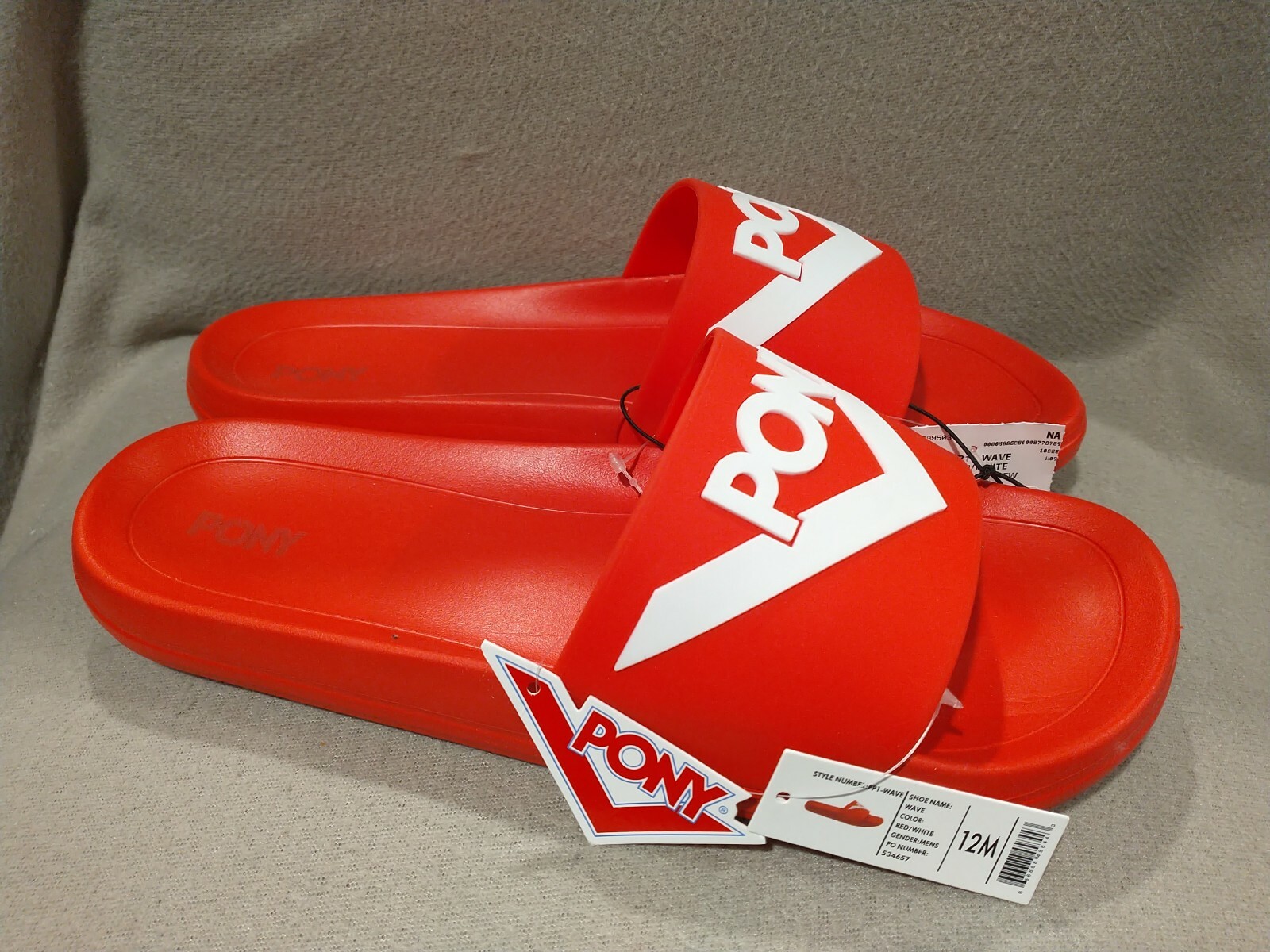PONY WAVE Mens Slide Pool Beach Sandals Flip Flops Red White Size 12 M