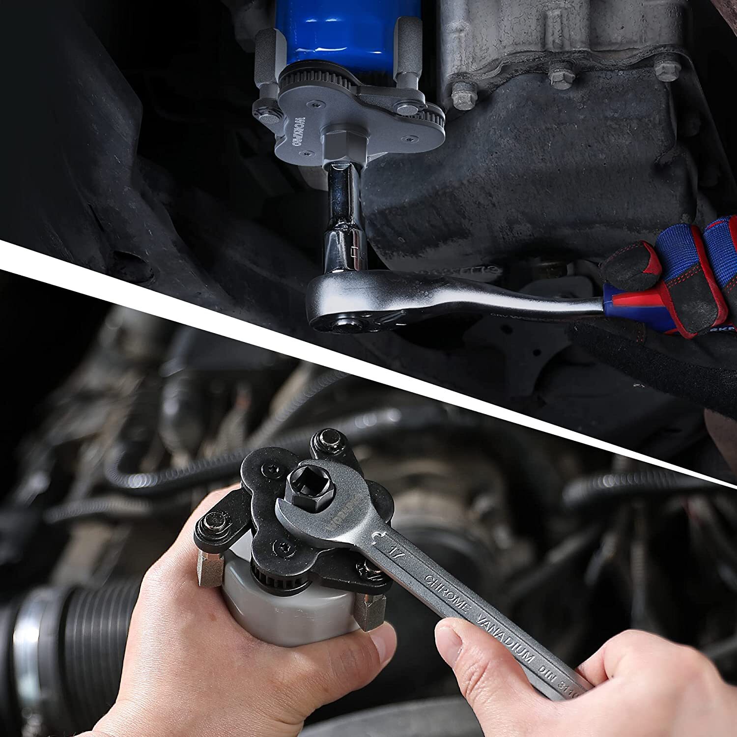 WORKPRO Universal Adjustable Oil Filter Wrench Magnetic Oil Filter Removal Tools