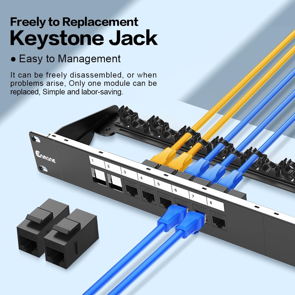 16 Port Cat6 Keystone RJ45 UTP 1U Network Patch Panel Smart Cable Management