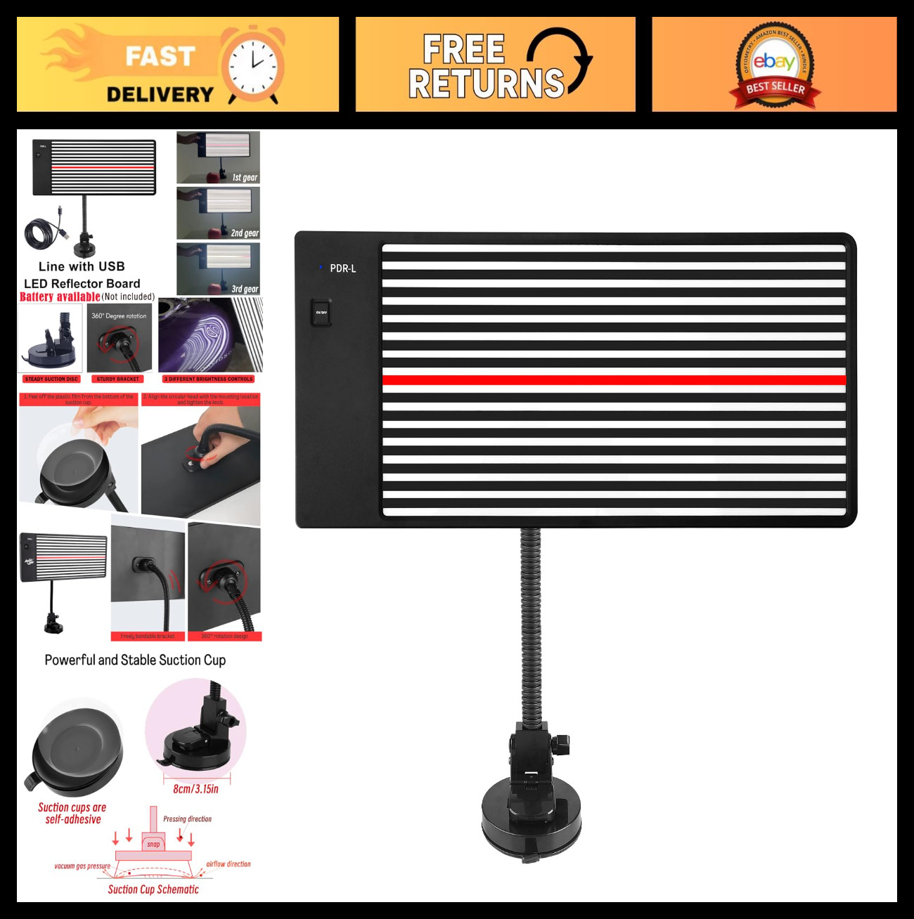 Wireless LED Dent Puller Light Board, USB Rechargeable Reflector for Car Repair