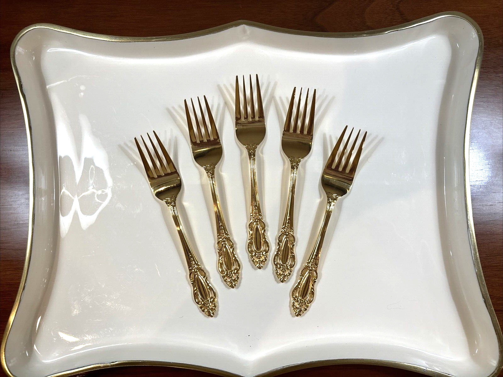 Beautiful MCM 5 USS Artistic Rose Stainless Japan Gold Flatware Salad Forks