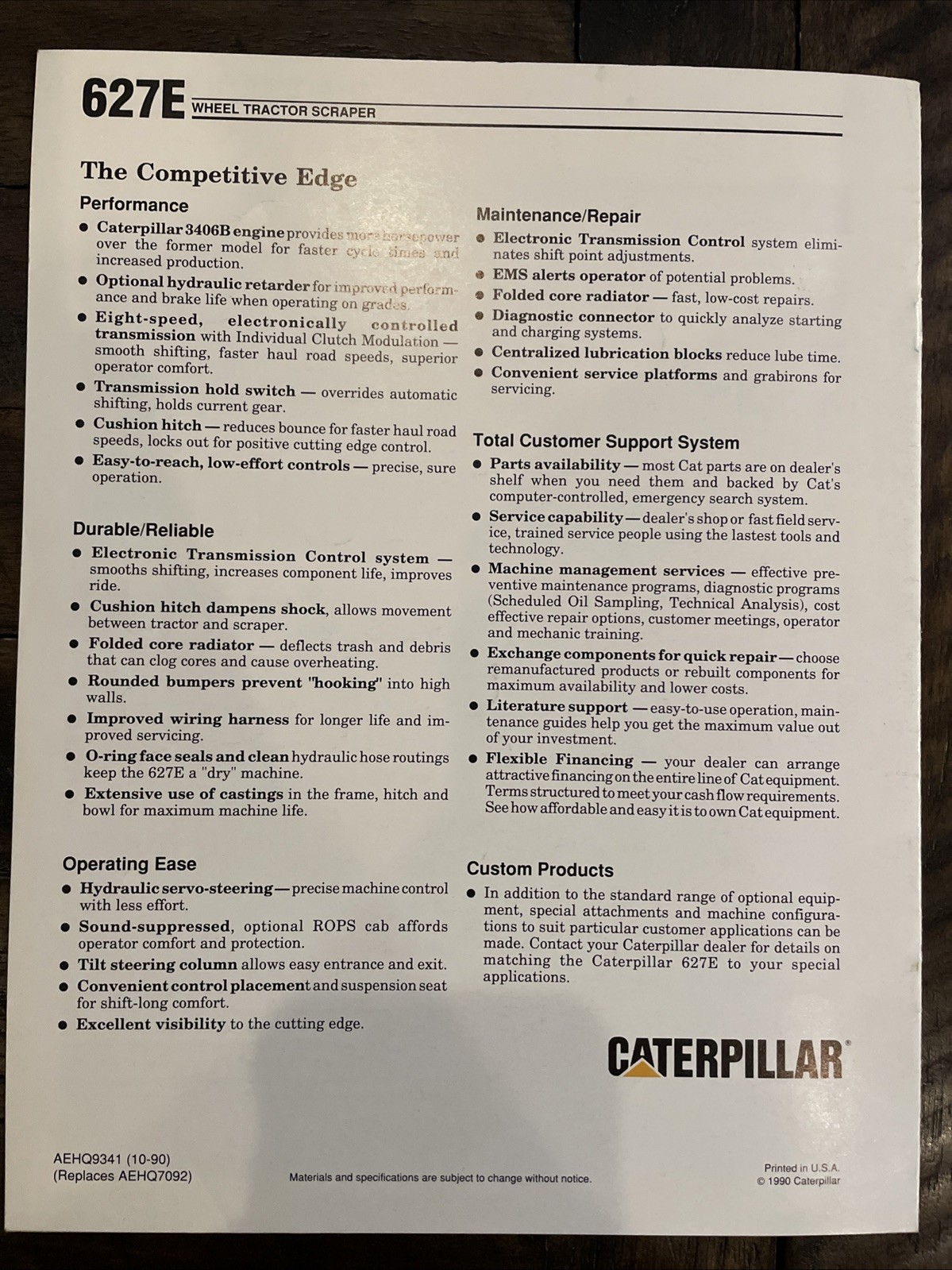 Caterpillar 627E Wheel Tractor-Scraper Brochure ‘90